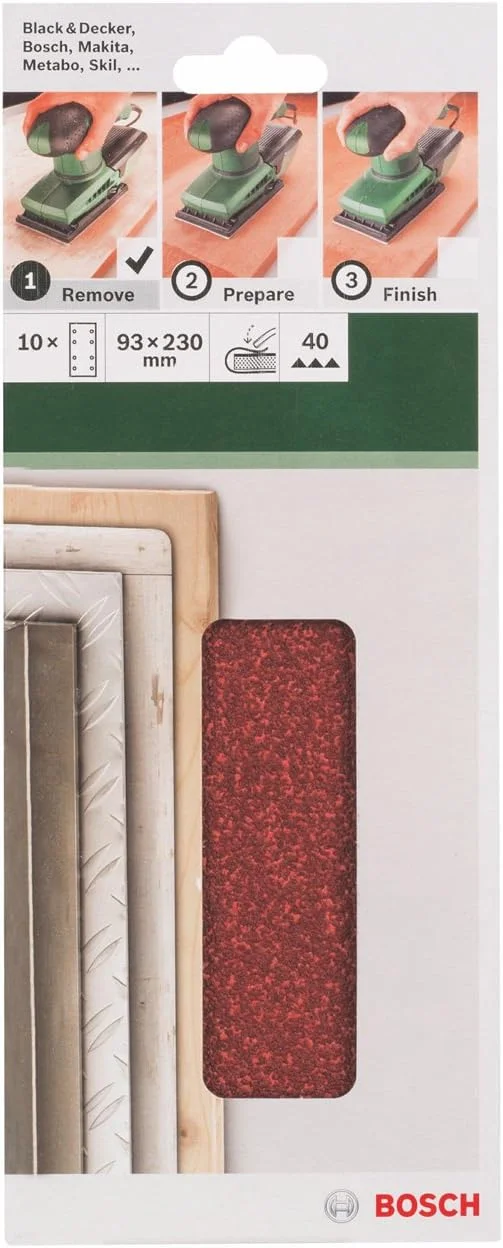 بوش خانه و باغ 2609256A94 مجموعه 10 عددی کاغذ سنباده برای سنباده لرزان 93 X 230، 40 بوش خانه و باغ 2609256A94 مجموعه 10 عددی کاغذ سنباده برای سنباده لرزان 93 X 230، 40