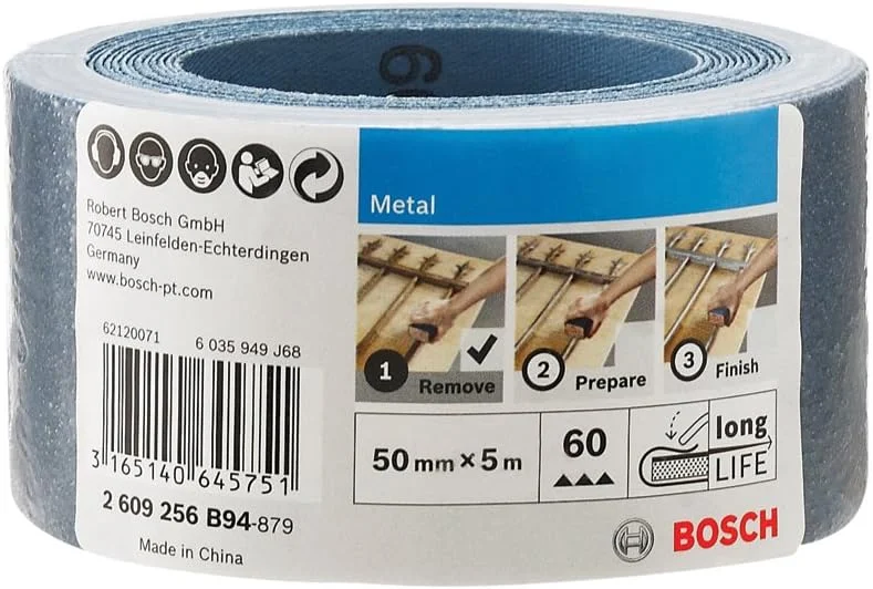 رول سنباده دستی فلزات بوش مدل 2609256B94 - عرض 50 میلی‌متر، طول 5 متر - زبری 60