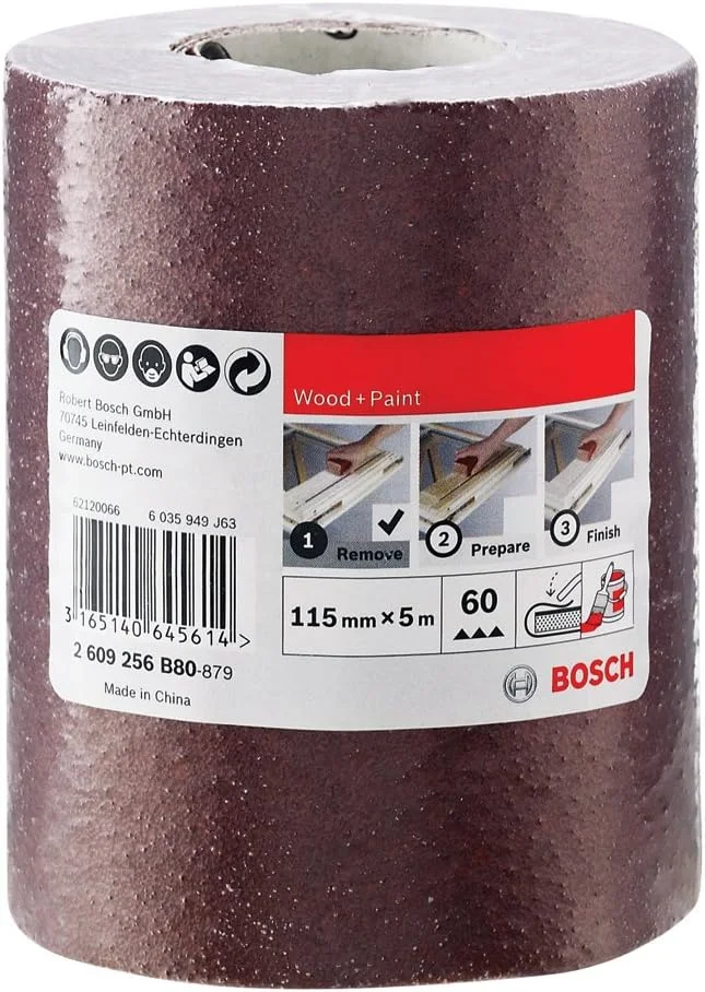 رول سنباده بوش مناسب چوب و رنگ، ۱۱۵ میلی متر، ۵ متر، دانه بندی ۶۰