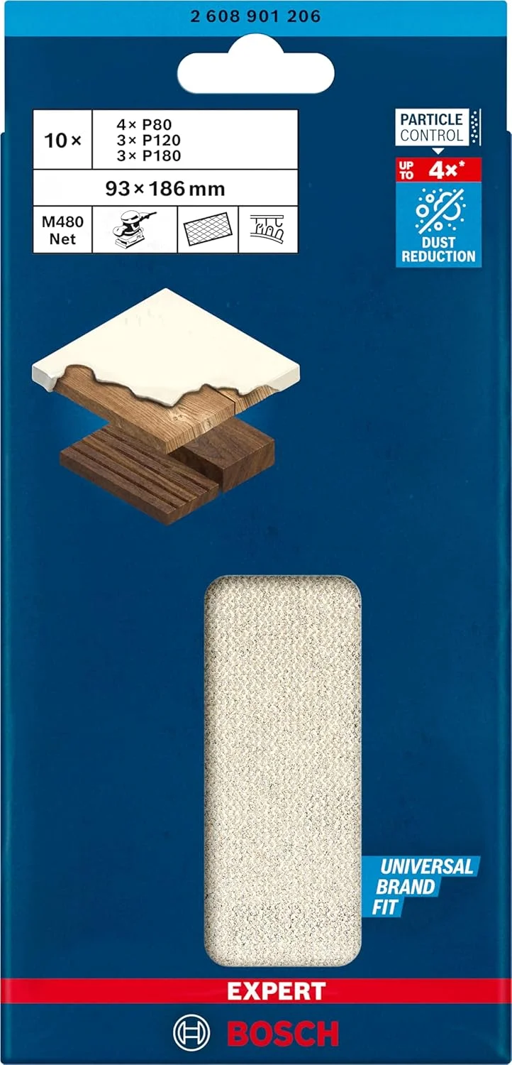مجموعه توری سنباده بوش پروفشنال Expert M480 (93x186 میلی متر، دانه بندی 80/120/180، لوازم جانبی سنباده لرزان)