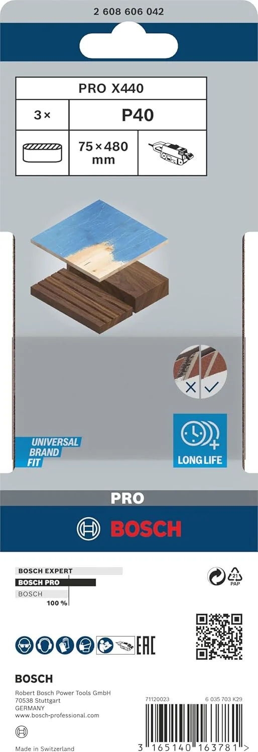 سنباده تسمه ای چوب و چوب سخت بوش X440، 75 x 480 میلی متر، دانه بندی 40 سنباده تسمه ای چوب و چوب سخت بوش X440، 75 x 480 میلی متر، دانه بندی 40