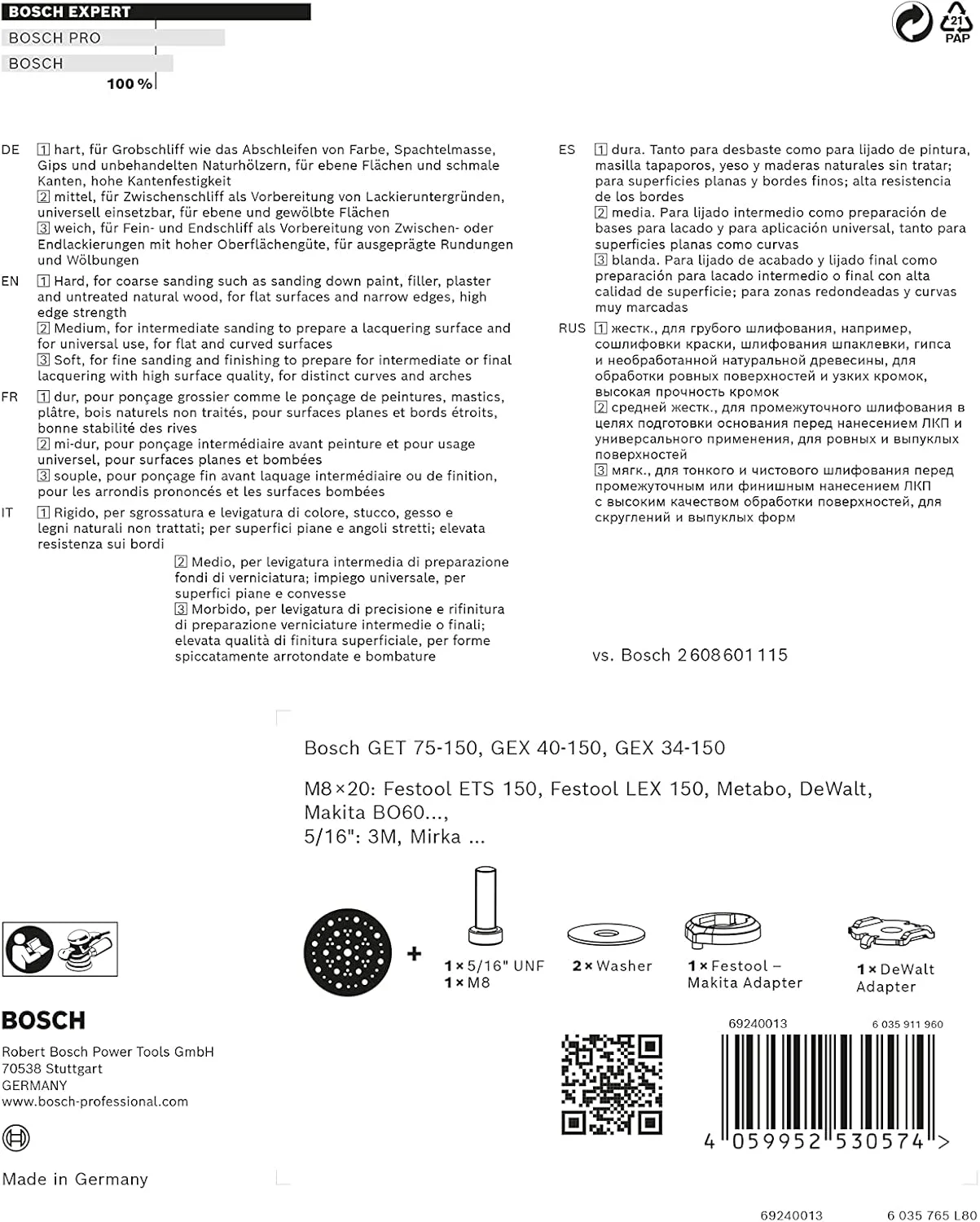 پد پشتی چند سوراخه یونیورسال بوش پروفشنال مدل Expert (سایز متوسط، قطر 150 میلی متر، لوازم جانبی سنباده لرزان)