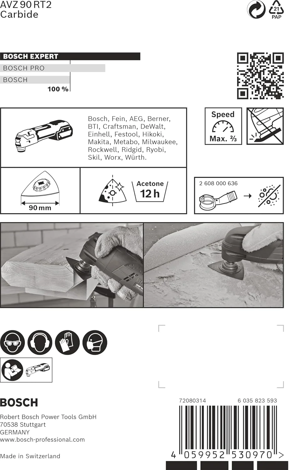 صفحه سنباده کاری حرفه ای بوش مدل Expert AVZ 90 RT2 برای ابزار چندکاره (قطر 90 میلی متر، زبری 20، لوازم جانبی ابزار چندکاره)