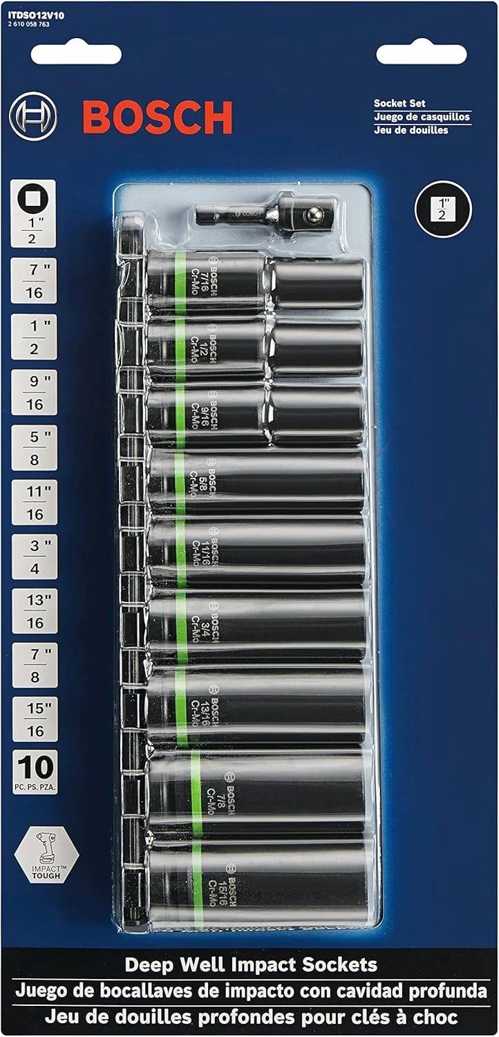 بوش ITDSO12V10 مجموعه 10 عددی بکس عمیق ضربه ای با آداپتور 1/4 اینچ هگز به 1/2 اینچ، مشکی بوش ITDSO12V10 مجموعه 10 عددی بکس عمیق ضربه ای با آداپتور 1/4 اینچ هگز به 1/2 اینچ، مشکی