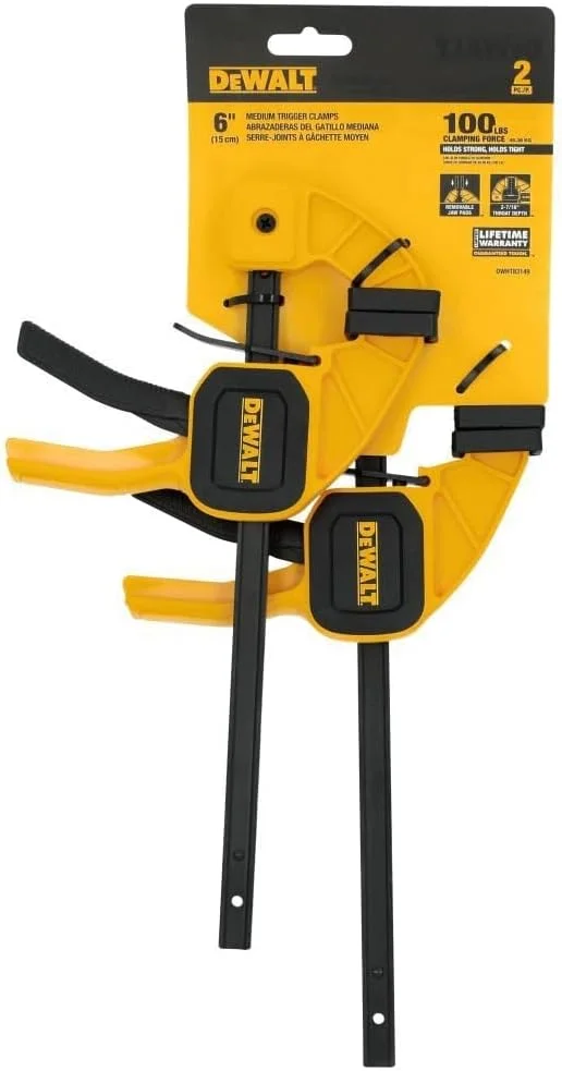 گیره ماشه ای متوسط DEWALT DWHT83149 با میله 6 اینچی، بسته 2 عددی، زرد