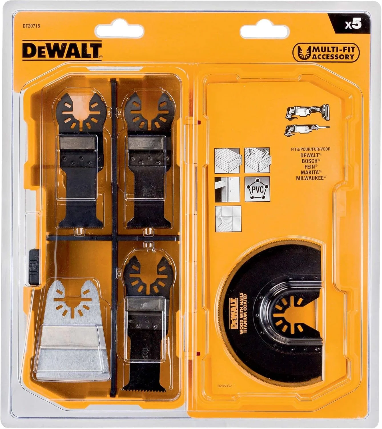 مجموعه تیغه های ابزار چندکاره نوسانی DEWALT DT20715-QZ، 5 عددی
