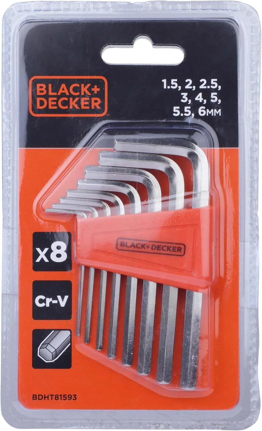 مجموعه آچار آلن 8 عددی بلک اند دکر 1.5 تا 6 میلی متر فولادی، نارنجی/مشکی - Bdht81593