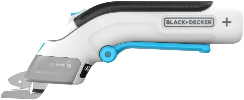 قیچی برقی شارژی BLACK+DECKER، 3.6 ولت، 40 دقیقه زمان کارکرد، شامل تیغه های پارچه و مواد سخت، دسته ضد لغزش، شارژ سریع، ایده آل برای کاردستی و DIY، سفید - BCSC115-XJ