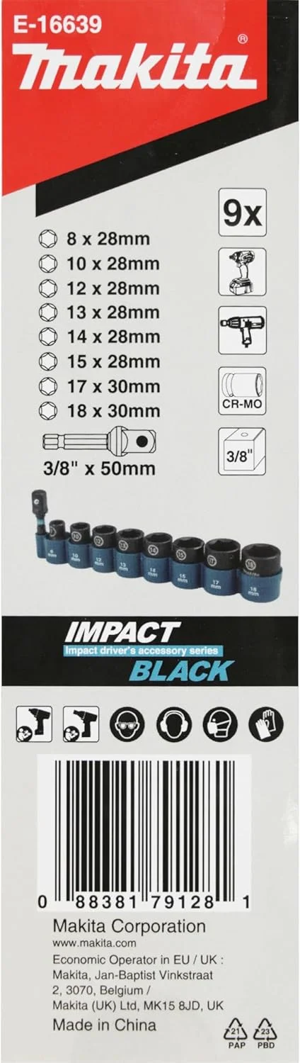 مجموعه آچار بکس ماکیتا مدل E-16639، ۹ پارچه، ۳/۸ اینچ