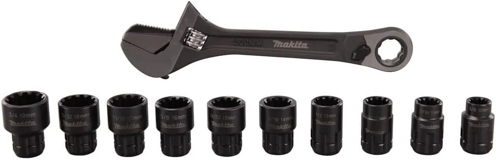 مجموعه 10 عددی بکس 3/8 اینچ به همراه آچار فرانسه قابل تنظیم (200 میلی متر) ماکیتا مدل B-65458 مجموعه 10 عددی بکس 3/8 اینچ به همراه آچار فرانسه قابل تنظیم (200 میلی متر) ماکیتا مدل B-65458