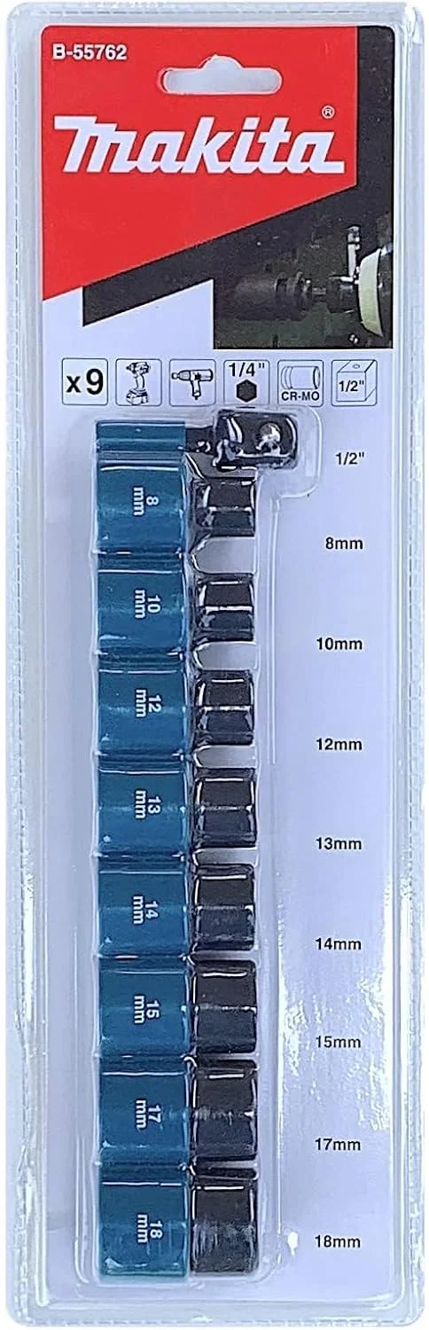 مجموعه آچار بکس ضربه ای ماکیتا مدل B-55762 به همراه آداپتور، درایو 1/2 اینچ، 9 قطعه مجموعه آچار بکس ضربه ای ماکیتا مدل B-55762 به همراه آداپتور، درایو 1/2 اینچ، 9 قطعه