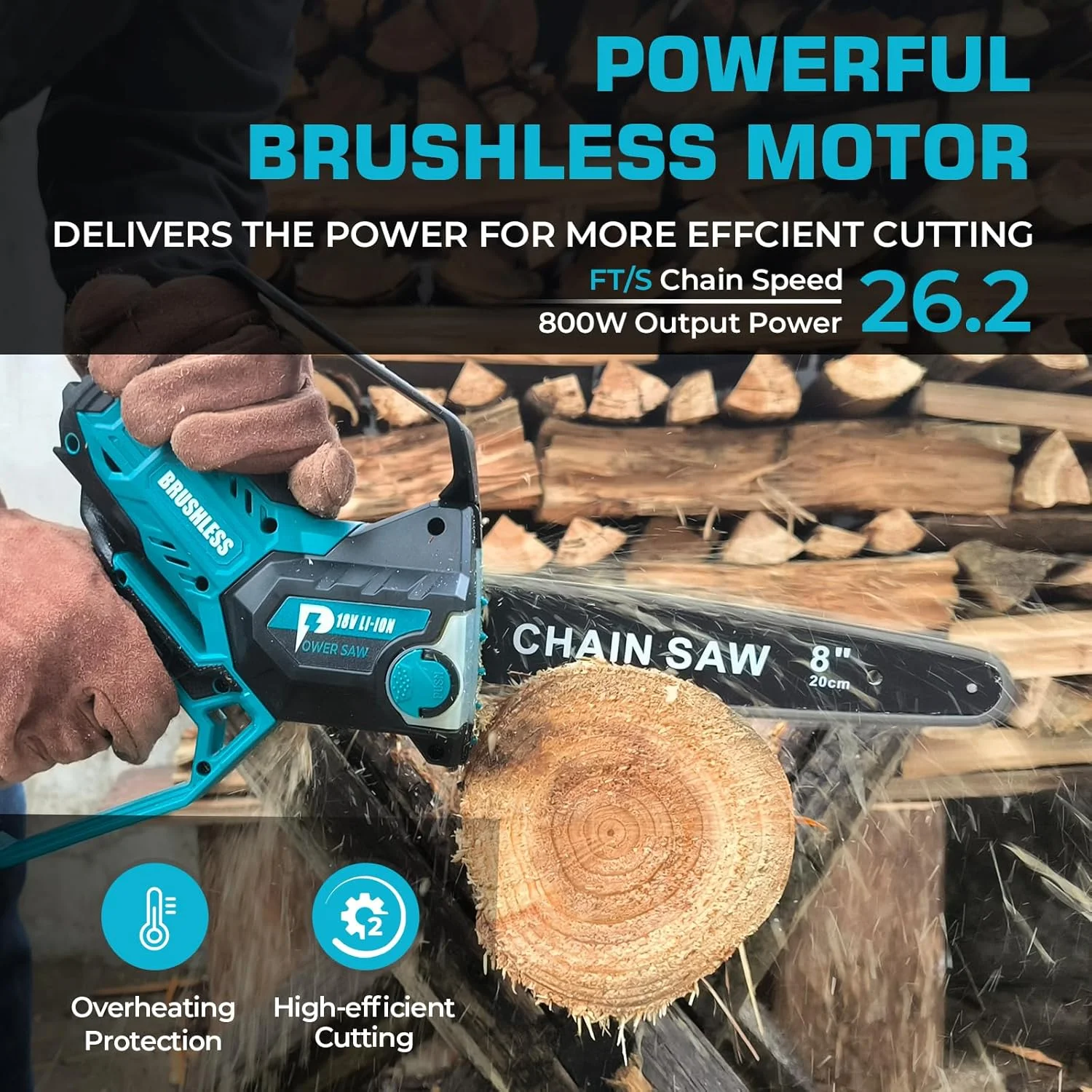 اره زنجیری مینی 8 اینچی سازگار با باتری 18 ولت ماکیتا، روغنکاری خودکار، اره زنجیری هرس شارژی بدون برس 6 و 8 اینچی، اره زنجیری مینی با باتری برای برش چوب، هرس درخت (فقط ابزار)