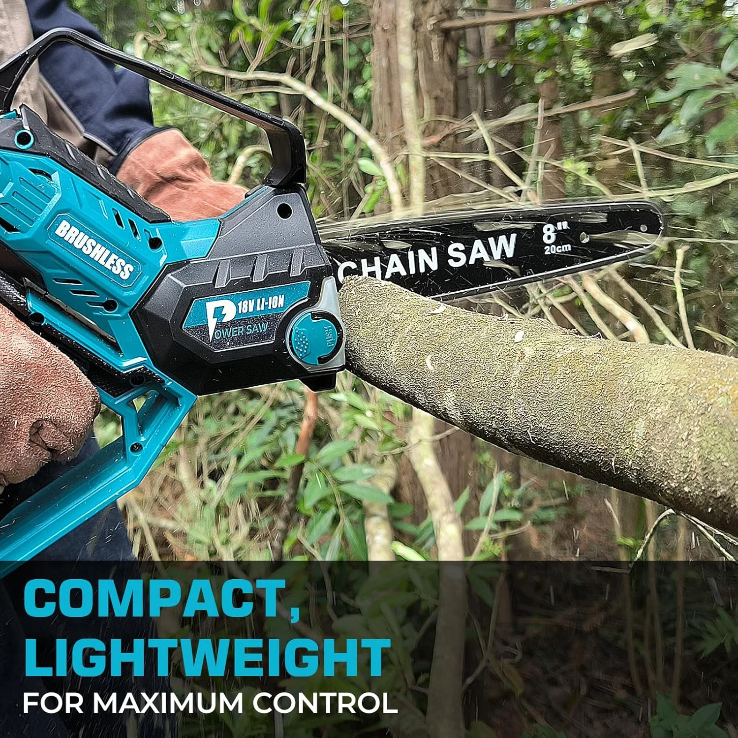 اره زنجیری مینی 8 اینچی سازگار با باتری 18 ولت ماکیتا، روغنکاری خودکار، اره زنجیری هرس شارژی بدون برس 6 و 8 اینچی، اره زنجیری مینی با باتری برای برش چوب، هرس درخت (فقط ابزار)