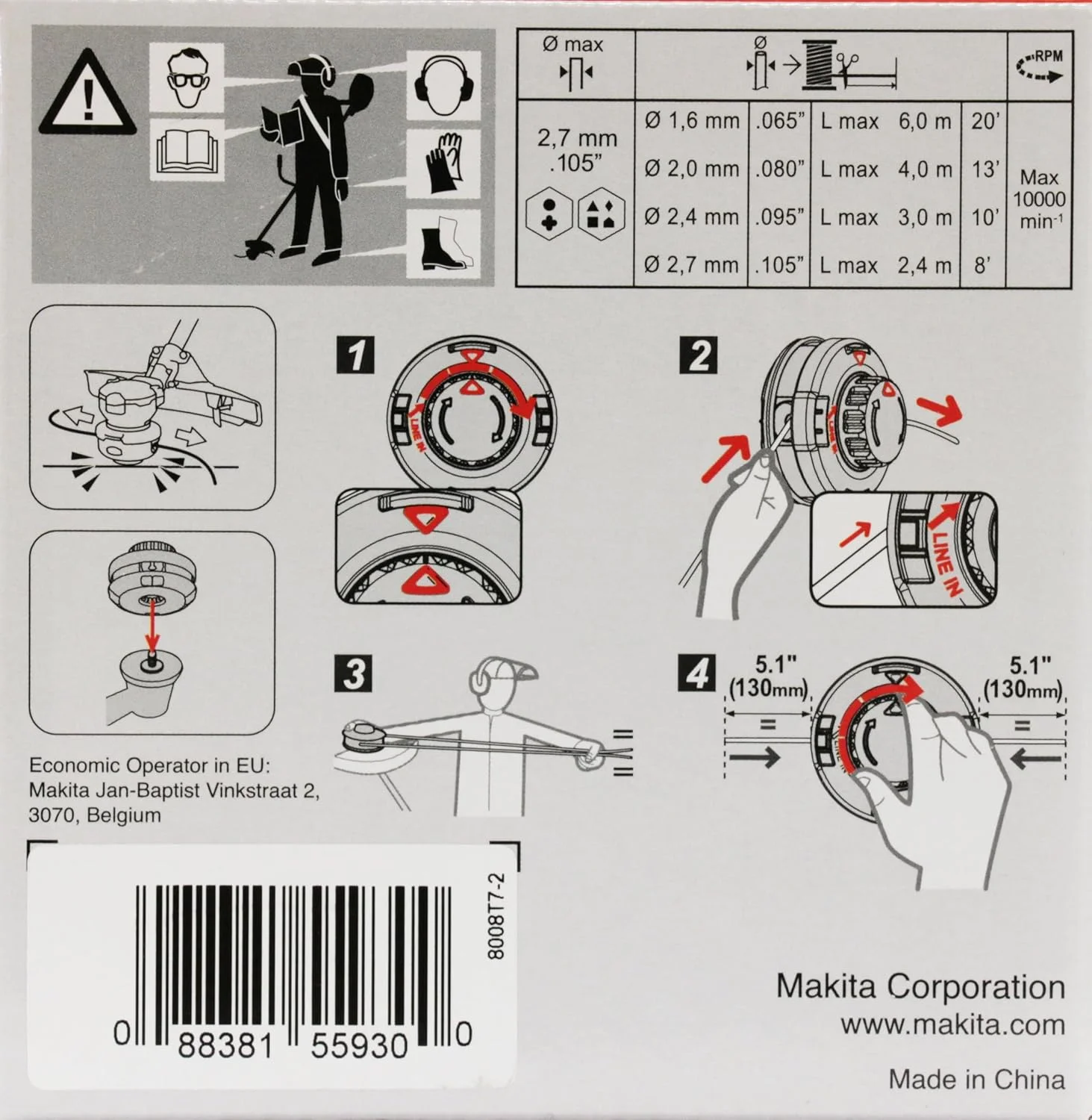 سر نخ دو رشته ای 2.0 میلی متری Makita 191D92-5 Tap&Go سر نخ دو رشته ای 2.0 میلی متری Makita 191D92-5 Tap&Go
