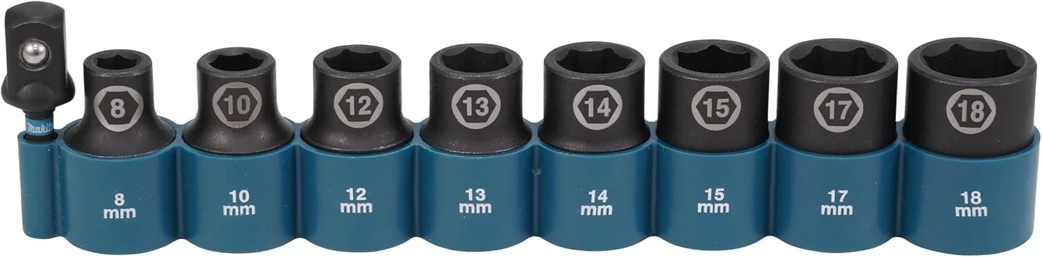 مجموعه آچار بکس ضربه ای ماکیتا مدل E-16645، ۹ پارچه، درایو ۱/۲ اینچ، مشکی