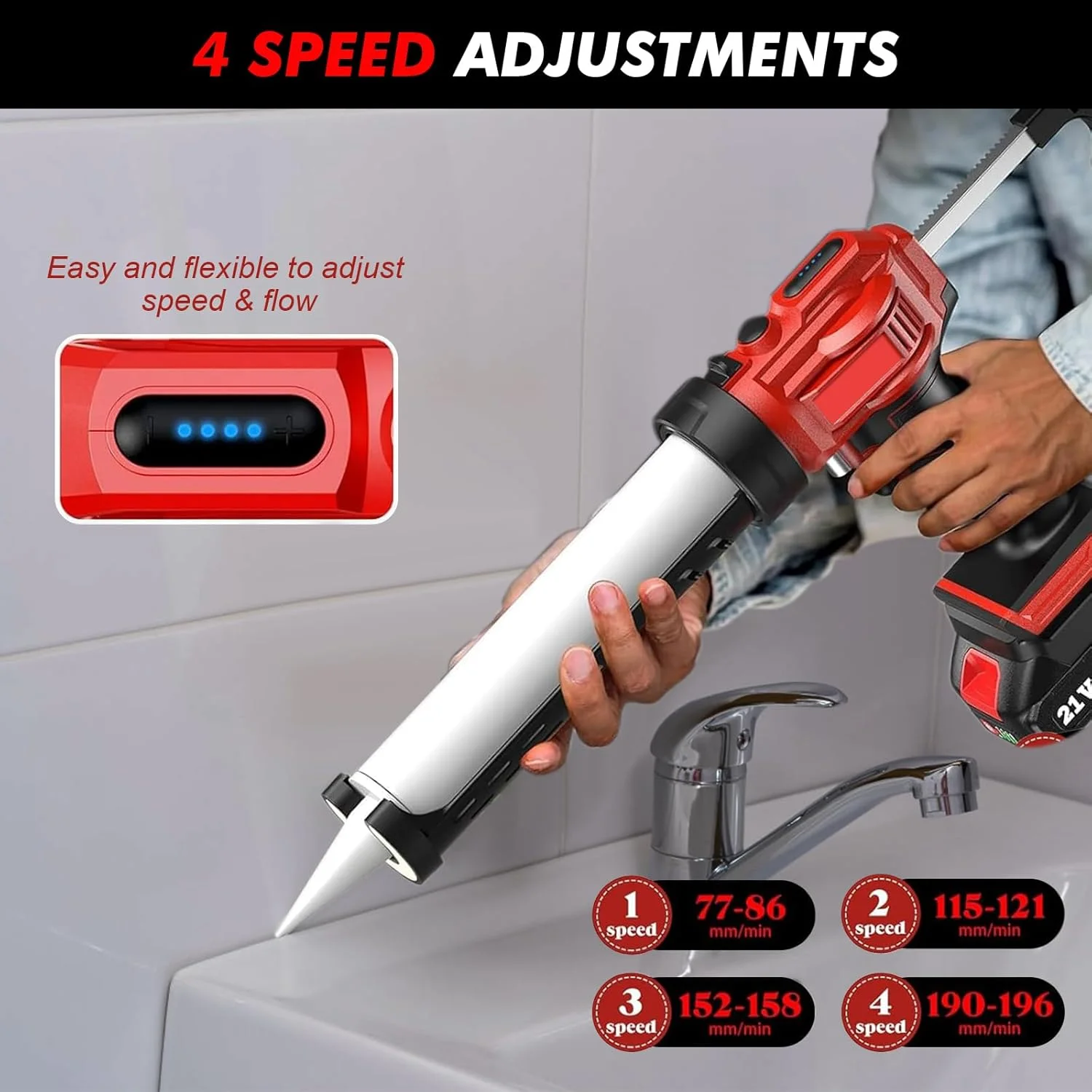 تفنگ درزگیری کارتریجی شارژی LIROPAU سازگار با باتری 18 ولت ماکیتا، تفنگ سیلیکونی برقی با 4 سرعت قابل تنظیم، چراغ LED، تفنگ سیلیکونی بدون چکه برای پر کردن و درزگیری (بدون باتری) تفنگ درزگیری کارتریجی شارژی LIROPAU سازگار با باتری 18 ولت ماکیتا، تفنگ سیلیکونی برقی با 4 سرعت قابل تنظیم، چراغ LED، تفنگ سیلیکونی بدون چکه برای پر کردن و درزگیری (بدون باتری)