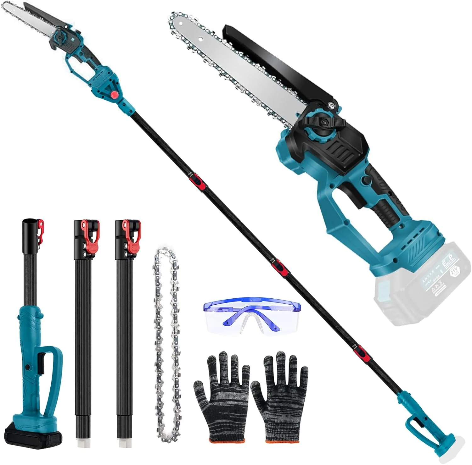 اره زنجیری شاخه بر باتری خور، اره هرس حرفه ای سازگار با ماکیتا 18 ولت، اره هرس 2 در 1 بدون برس 6 اینچی با دسته تلسکوپی و اره شاخه بر تلسکوپی برقی