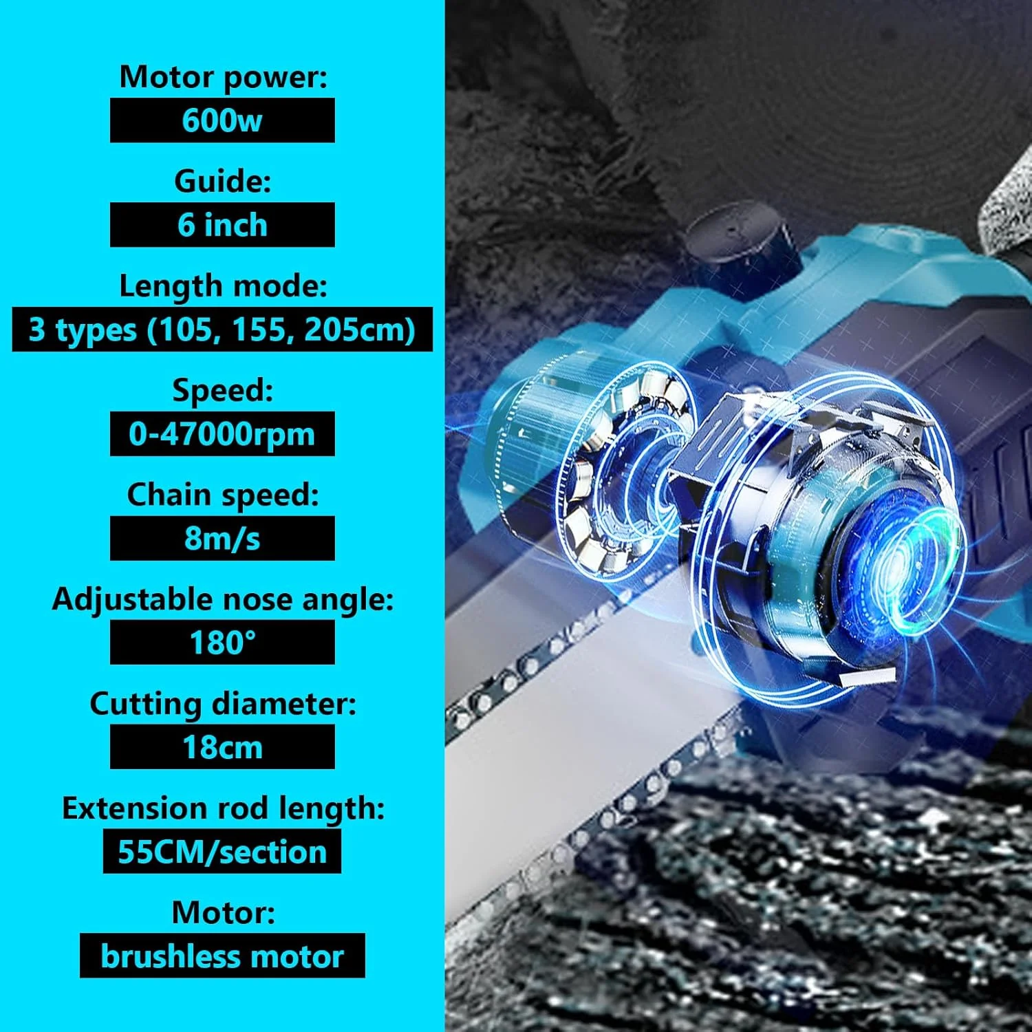 اره زنجیری شاخه بر باتری خور، اره هرس حرفه ای سازگار با ماکیتا 18 ولت، اره هرس 2 در 1 بدون برس 6 اینچی با دسته تلسکوپی و اره شاخه بر تلسکوپی برقی اره زنجیری شاخه بر باتری خور، اره هرس حرفه ای سازگار با ماکیتا 18 ولت، اره هرس 2 در 1 بدون برس 6 اینچی با دسته تلسکوپی و اره شاخه بر تلسکوپی برقی