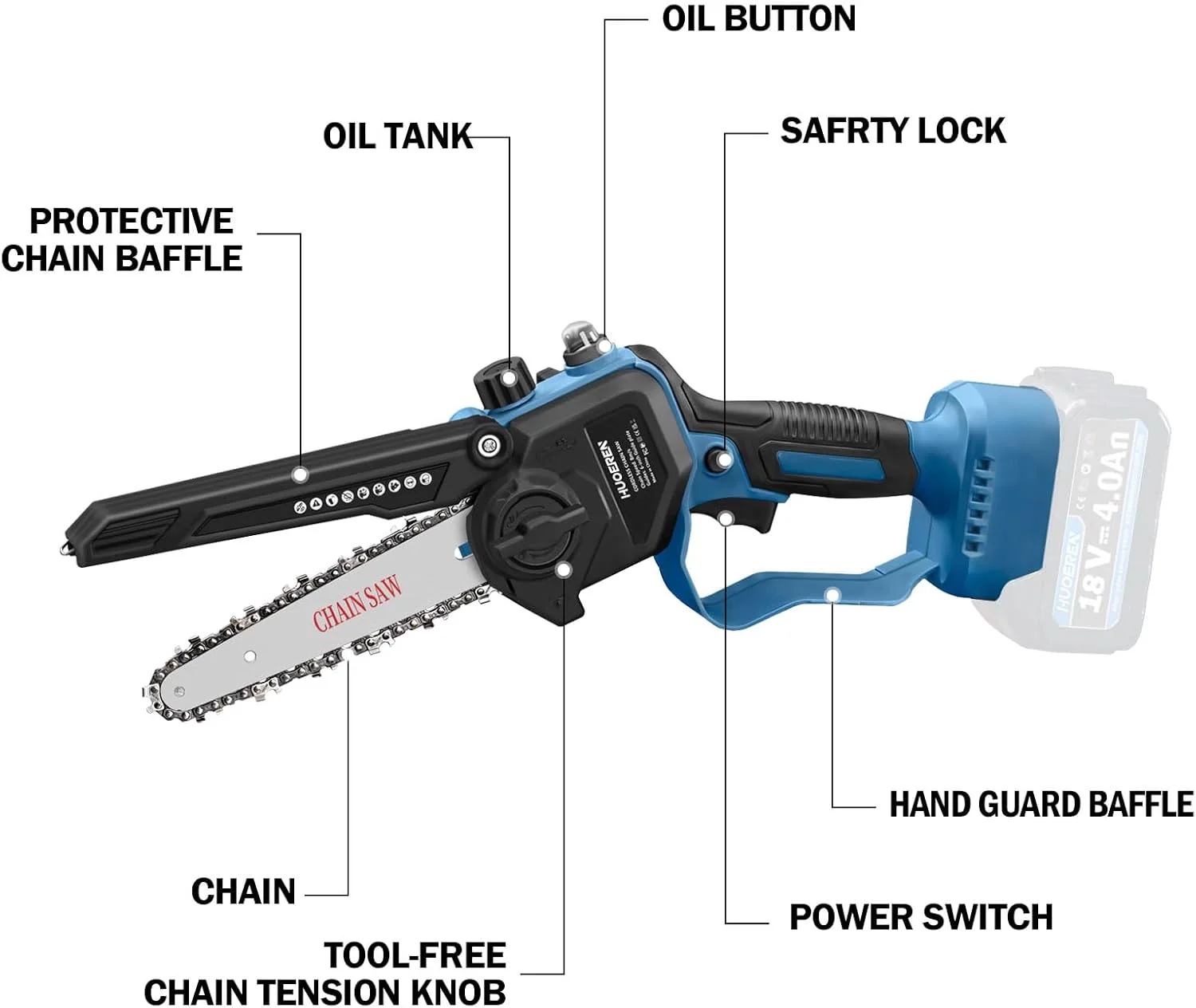 اره زنجیری کوچک 6 اینچی سازگار با باتری 18 ولت ماکیتا، اره زنجیری کوچک برقی بی سیم، اره زنجیری دستی برقی قابل حمل با موتور براشلس و روغن پاش برای هرس درخت (باتری شامل نمی شود)