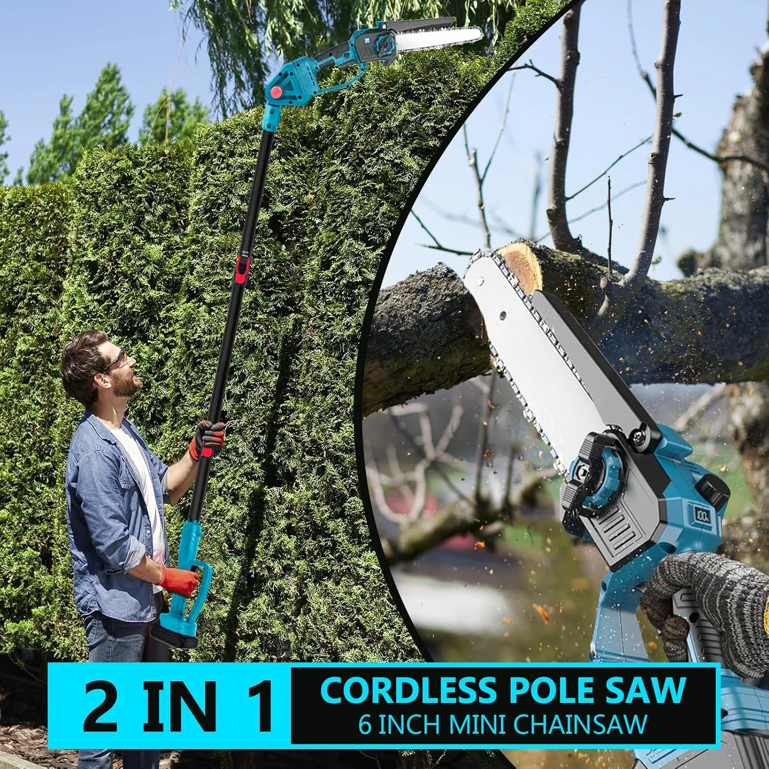 اره زنجیری شاخه بر باتری خور، اره هرس حرفه ای سازگار با ماکیتا 18 ولت، اره هرس 2 در 1 بدون برس 6 اینچی با دسته تلسکوپی و اره شاخه بر تلسکوپی برقی اره زنجیری شاخه بر باتری خور، اره هرس حرفه ای سازگار با ماکیتا 18 ولت، اره هرس 2 در 1 بدون برس 6 اینچی با دسته تلسکوپی و اره شاخه بر تلسکوپی برقی