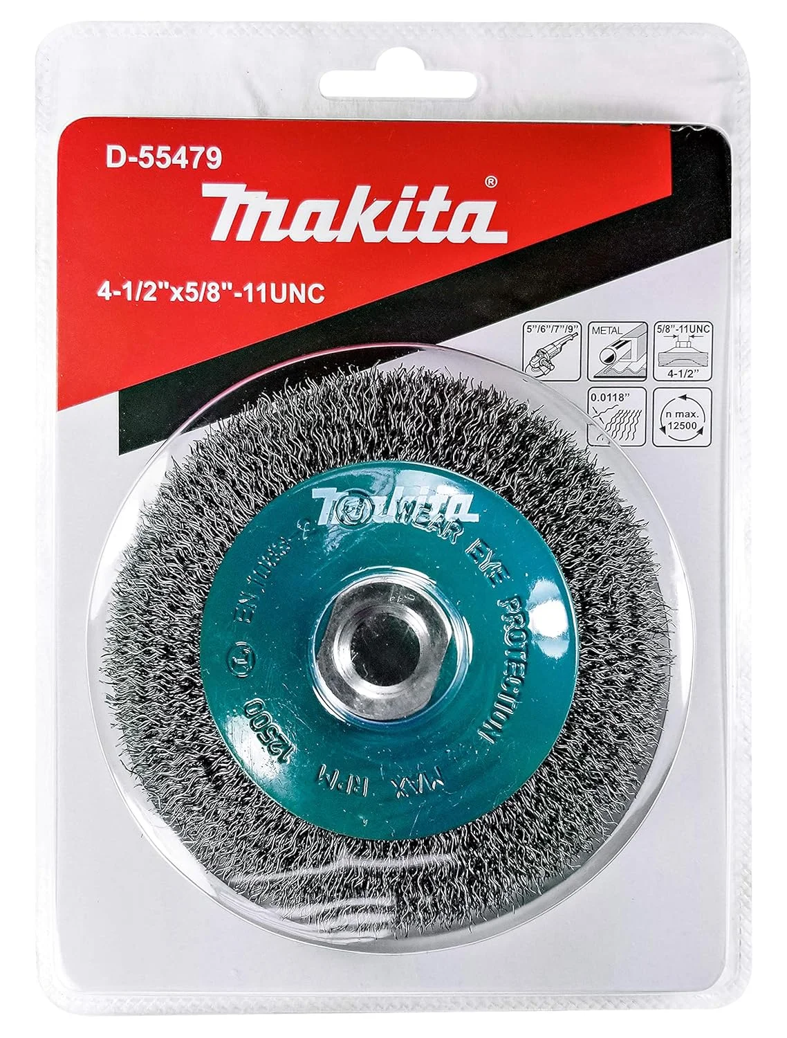 برس سیمی круглой بافته شده 4.5 اینچی ماکیتا برای سنگ فرزهای 5-9 اینچی - آماده سازی سبک برای فلز - 4-1/2 اینچ x 5/8 اینچ | 11 UNC