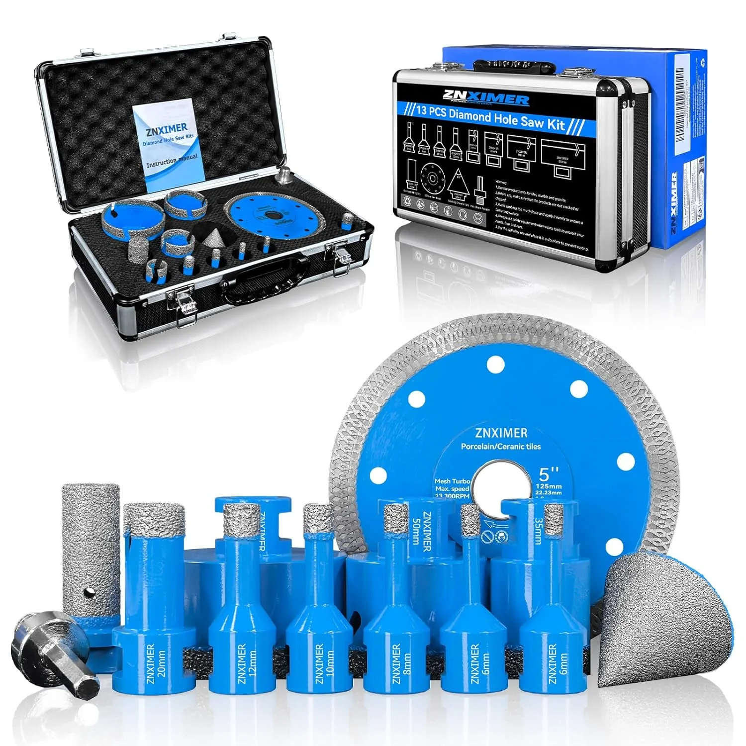 مجموعه مته الماسه کاشی ۱۳ عددی ۶/۶/۸/۱۰/۱۲/۲۰/۳۵/۵۰/۶۸ میلی متر به همراه دیسک الماسه ۱۲۵ میلی متر و آداپتور انگشتی ۲۰/۵۰ میلی متر برای سوراخکاری خشک کاشی پرسلان، گرانیت و مرمر مجموعه مته الماسه کاشی ۱۳ عددی ۶/۶/۸/۱۰/۱۲/۲۰/۳۵/۵۰/۶۸ میلی متر به همراه دیسک الماسه ۱۲۵ میلی متر و آداپتور انگشتی ۲۰/۵۰ میلی متر برای سوراخکاری خشک کاشی پرسلان، گرانیت و مرمر