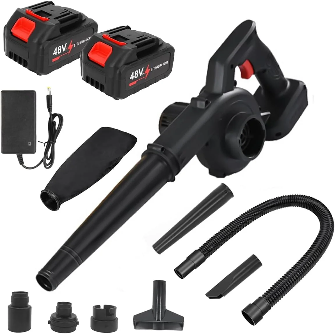 دمنده برگ شارژی 17000 دور در دقیقه، دمنده برگ برقی بی سیم با شارژر، 2 باتری، دمنده و مکنده 2 در 1 دستی، جاروی چمن با باتری، دمنده قابل حمل و جمع و جور برای چمن، حیاط، گرد و غبار ماشین