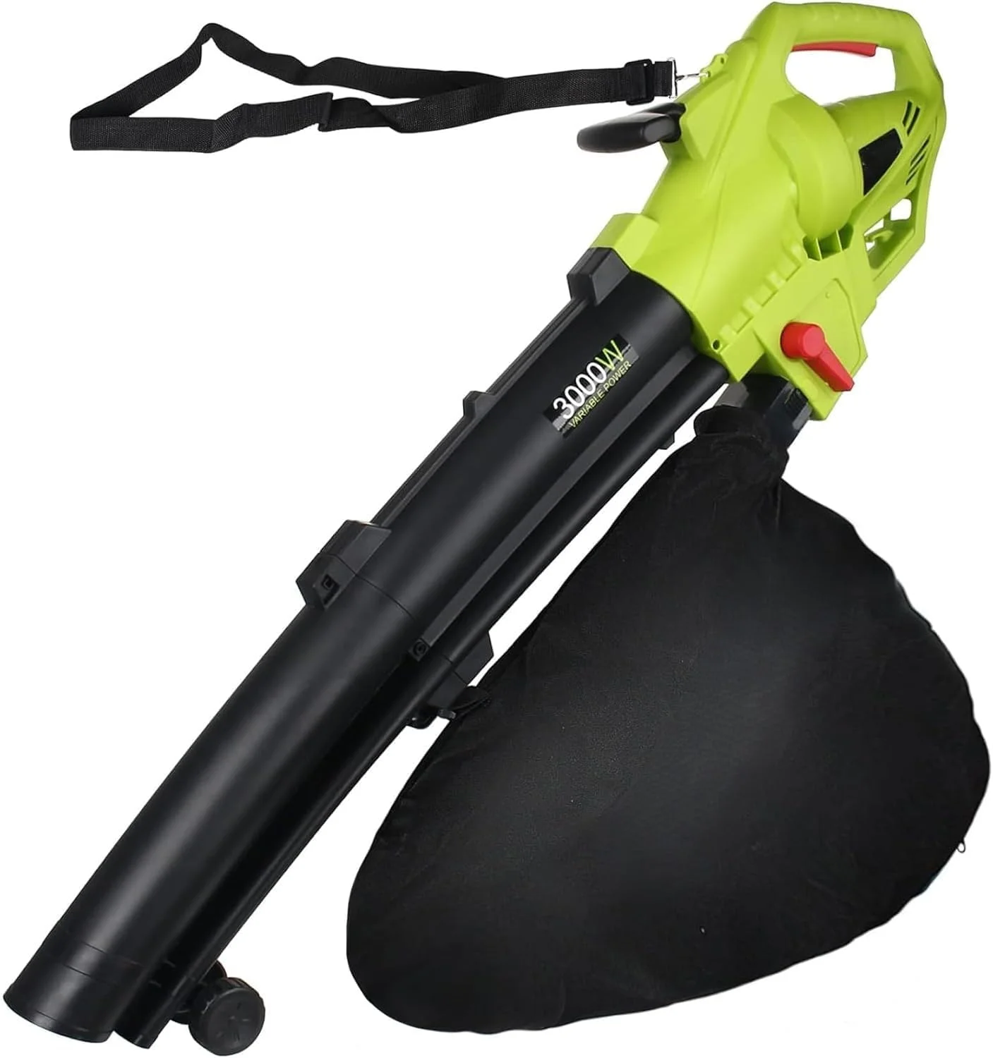 دستگاه دمنده، مکنده و خردکن برگ سه کاره منحصربه‌فرد 3000 وات - جاروبرقی برقی باغ با کیسه جمع‌آوری 40 لیتری، چرخ و بند شانه برای برگ‌ها، پاسیوها و مسیرهای ورودی