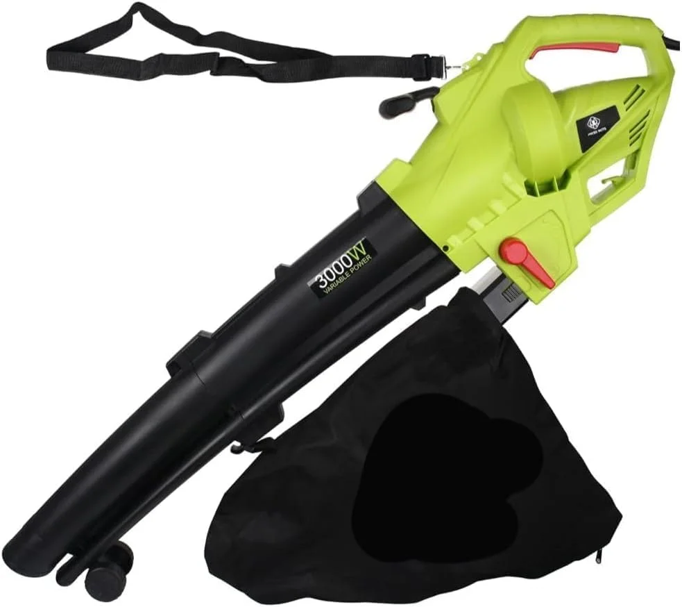 دستگاه دمنده و مکنده برگ برقی 3 در 1، دستگاه خردکن و مکنده برگ با چرخ و کیسه جمع آوری بزرگ، خرد کردن 10:1، دستگاه مکنده برگ باغ قابل حمل و سبک (3000 وات) (کابل برق 0.35 متری)