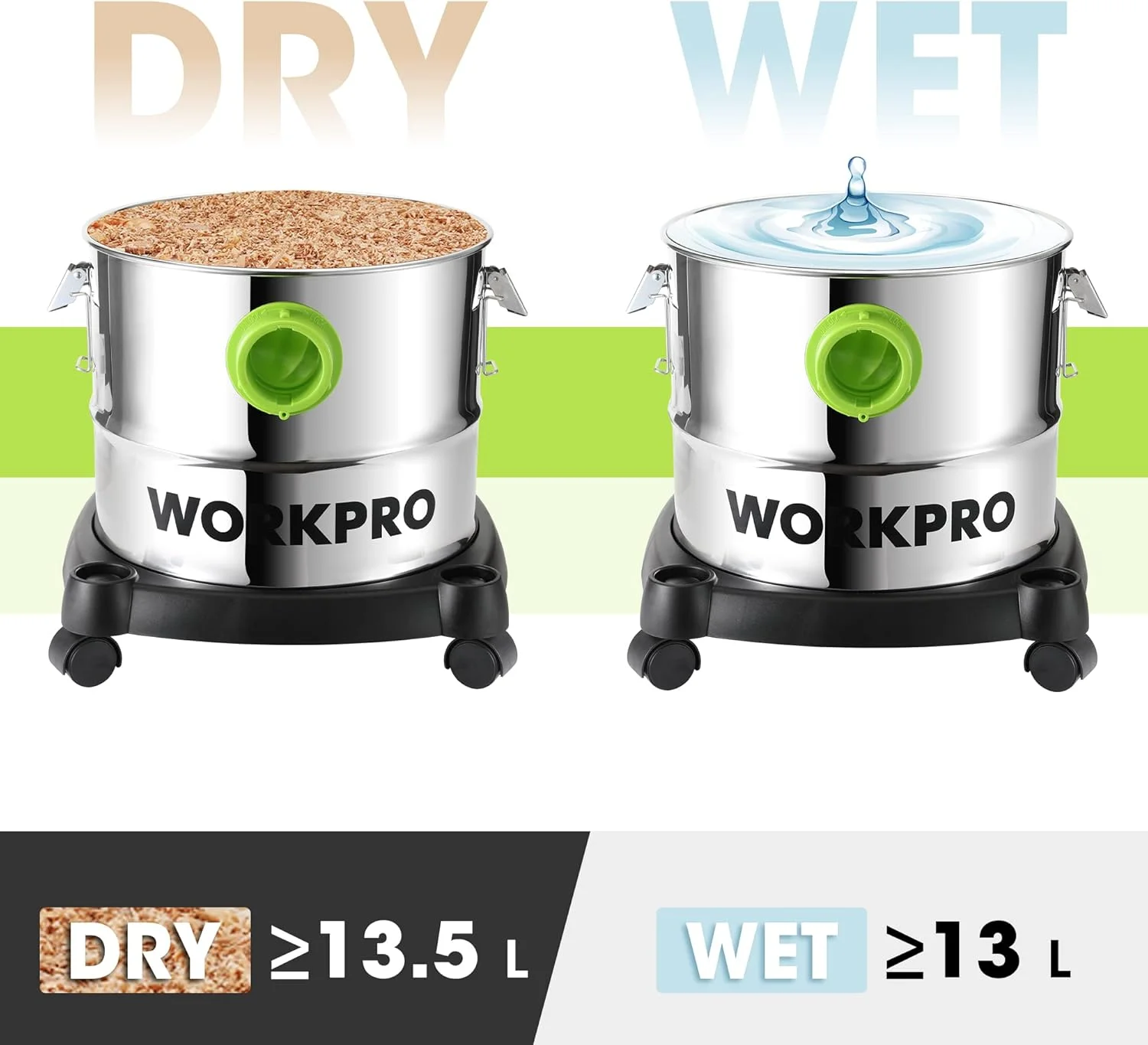 جاروبرقی آب و خاک 1200 وات 20 لیتری WORKPRO با فیلتر HEPA، عملکرد دمنده 3 در 1، مکنده گرد و غبار صنعتی قدرتمند با مخزن استیل ضد زنگ برای نظافت داخلی و خارجی