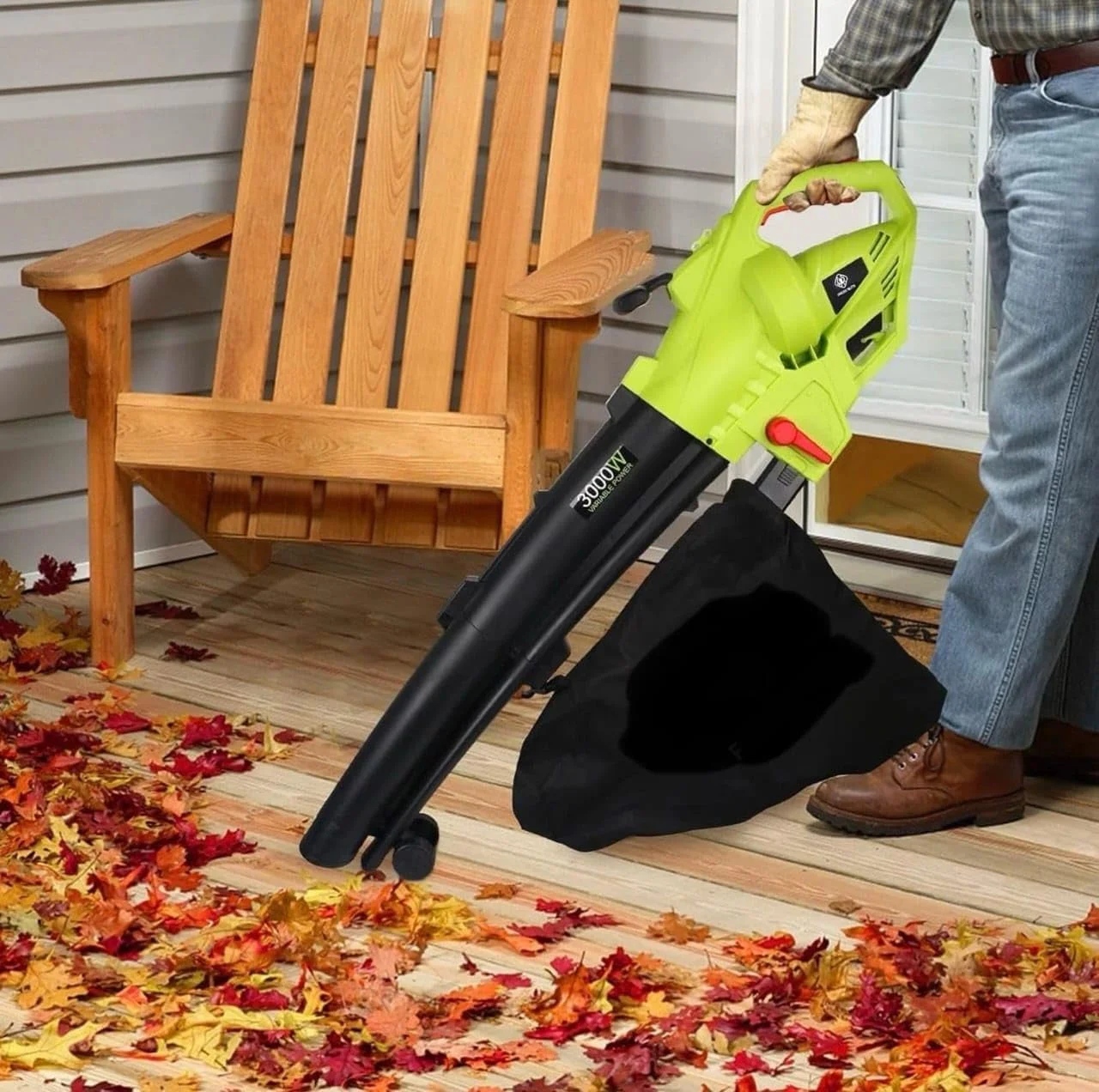 دستگاه دمنده و مکنده برگ برقی 3 در 1، دستگاه خردکن و مکنده برگ با چرخ و کیسه جمع آوری بزرگ، خرد کردن 10:1، دستگاه مکنده برگ باغ قابل حمل و سبک (3000 وات) (کابل برق 0.35 متری)