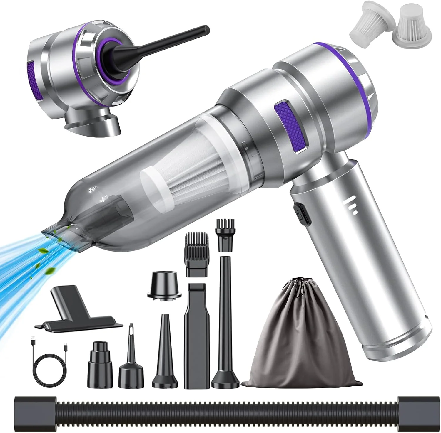 جاروبرقی خودرو WINWEND با قدرت بالا - 22000PA، جاروبرقی قابل حمل 4 در 1، دمنده هوا فشرده، پمپ و جاروبرقی دستی بی سیم با موتور براشلس برای خودرو، خانه و دفتر