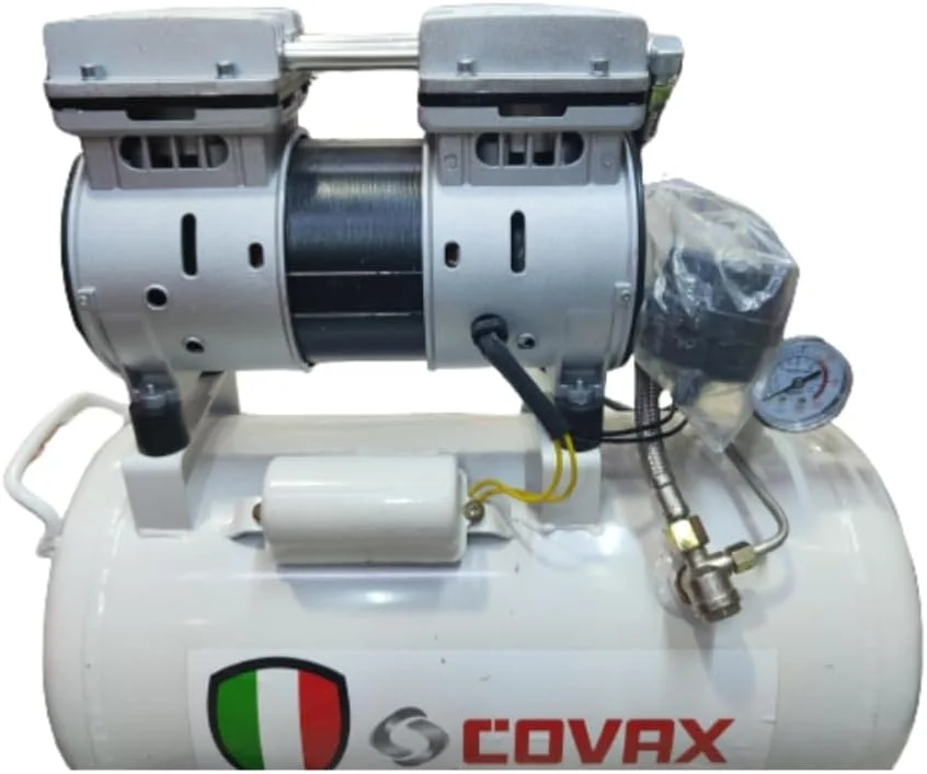 کمپرسور هوای بی صدا و بدون روغن COVAX با ظرفیت 30 لیتر، مناسب برای کارهای سنگین، به همراه شلنگ 10 متری، تفنگ تمیز کننده هوا و تفنگ باد لاستیک.