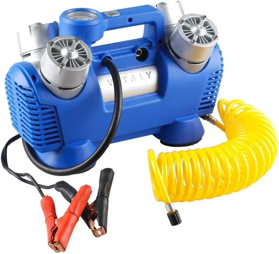 کمپرسور هوا چهار سیلندر ویتالی مدل Quad Force Air Force v1-qfc، ۱۲ ولت، ۱۳۰ لیتر در دقیقه، دارای گیره های باتری دوتایی