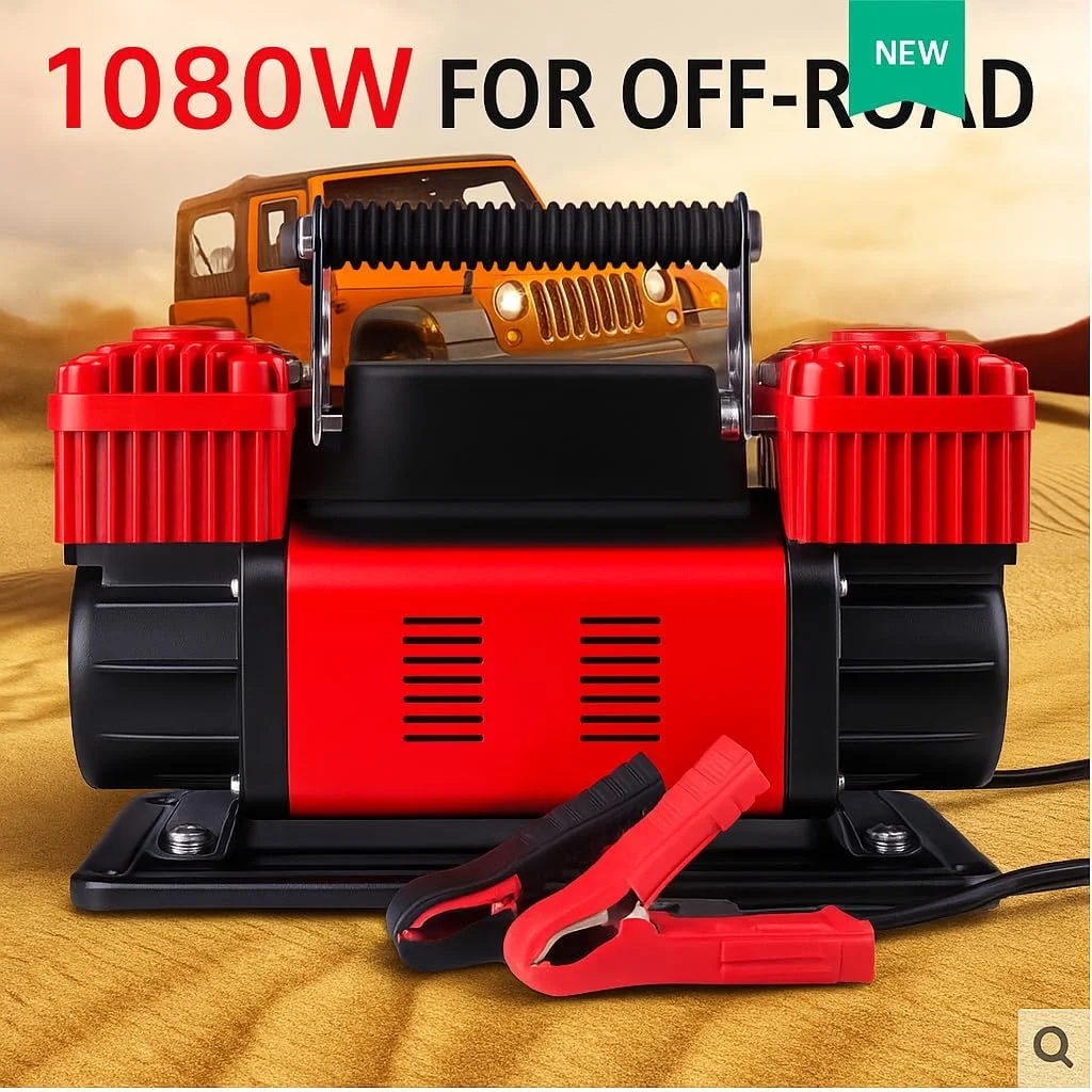 کمپرسور هوای قابل حمل 12 ولت سانرایز برای لاستیک خودرو - 300 LPM، 150 PSI، نازل برنجی اتصال سریع، شلنگ سیم پیچ 26 فوتی، کمپرسور جمع و جور برای خودرو، دوچرخه، تجهیزات ورزشی و موارد دیگر