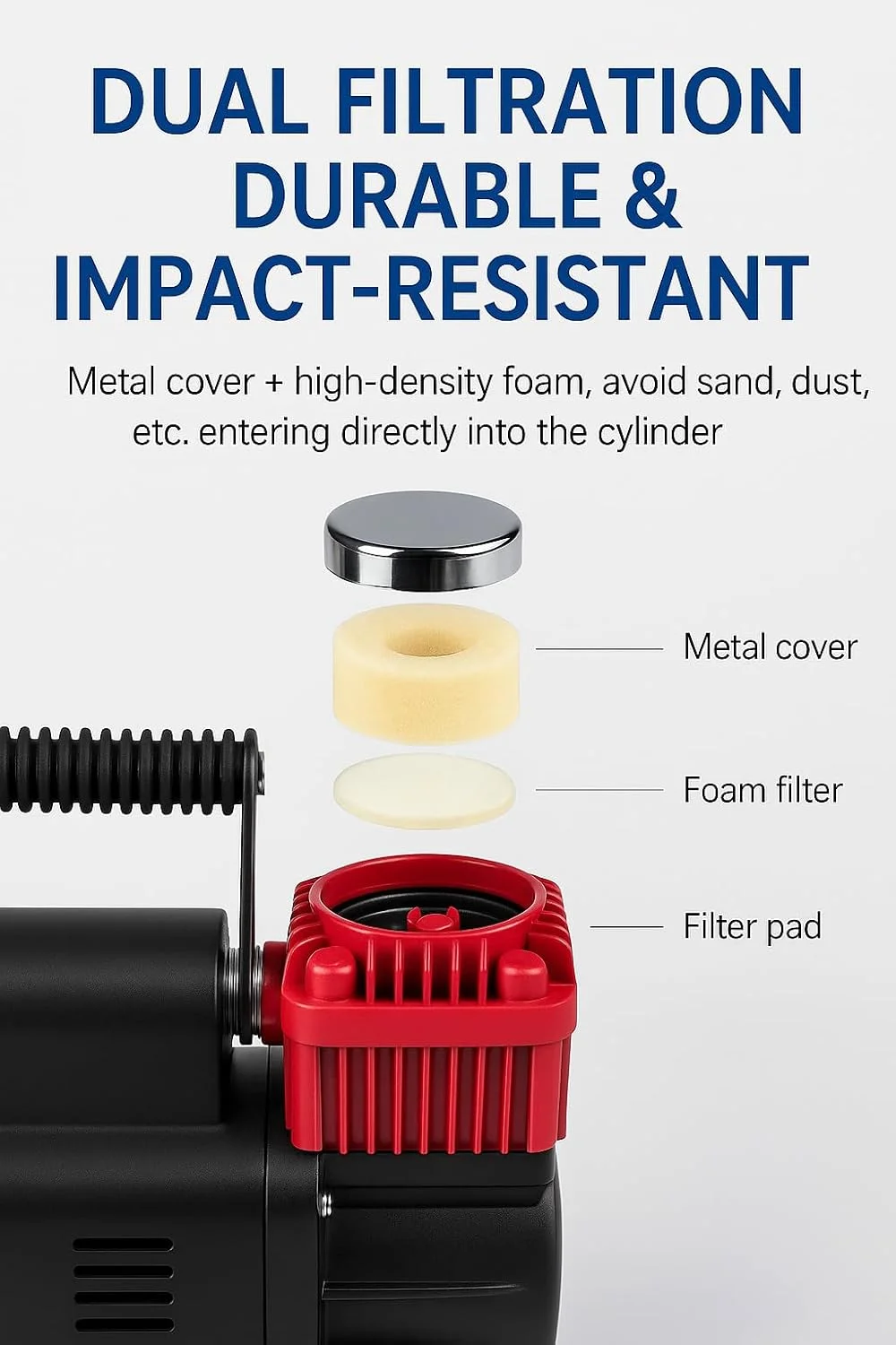 کمپرسور هوای قابل حمل 12 ولت سانرایز برای لاستیک خودرو - 300 LPM، 150 PSI، نازل برنجی اتصال سریع، شلنگ سیم پیچ 26 فوتی، کمپرسور جمع و جور برای خودرو، دوچرخه، تجهیزات ورزشی و موارد دیگر