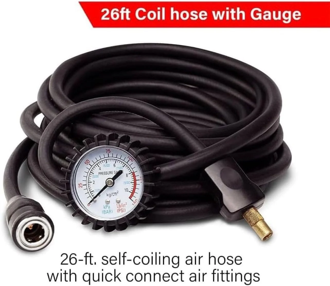 کمپرسور هوای قابل حمل سنگین، دو سیلندر، 300 لیتر در دقیقه، 150 PSI، شلنگ 8 متری با گیج، برای اتومبیل، شاسی بلند، کامیون