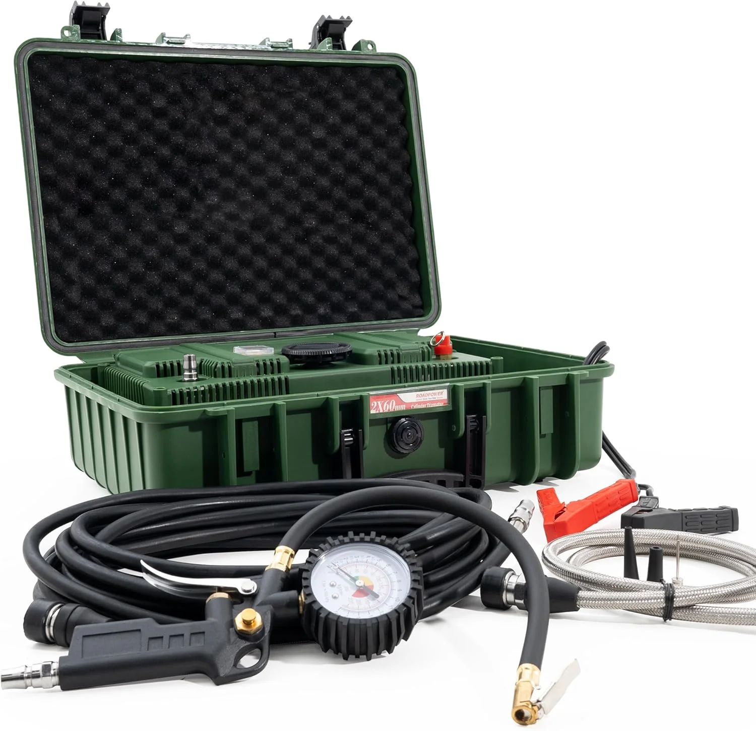 کمپرسور هوای دو سیلندر ROADPOWER فوق العاده قوی برای خودرو، جریان هوای عالی، قابل حمل 180 PSI، آمپر 80A، 12 ولت، مناسب برای خودرو، کامیون، دوچرخه، توپ و سایر وسایل بادی به همراه جعبه حمل