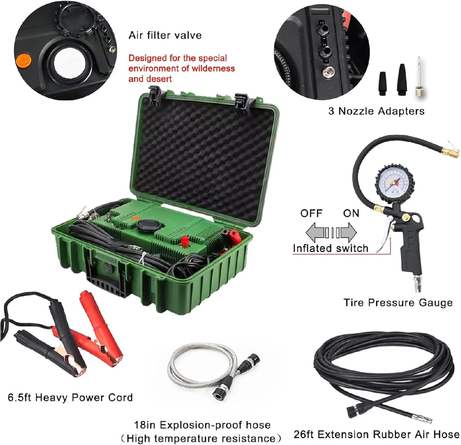 کمپرسور هوای دو سیلندر ROADPOWER فوق العاده قوی برای خودرو، جریان هوای عالی، قابل حمل 180 PSI، آمپر 80A، 12 ولت، مناسب برای خودرو، کامیون، دوچرخه، توپ و سایر وسایل بادی به همراه جعبه حمل