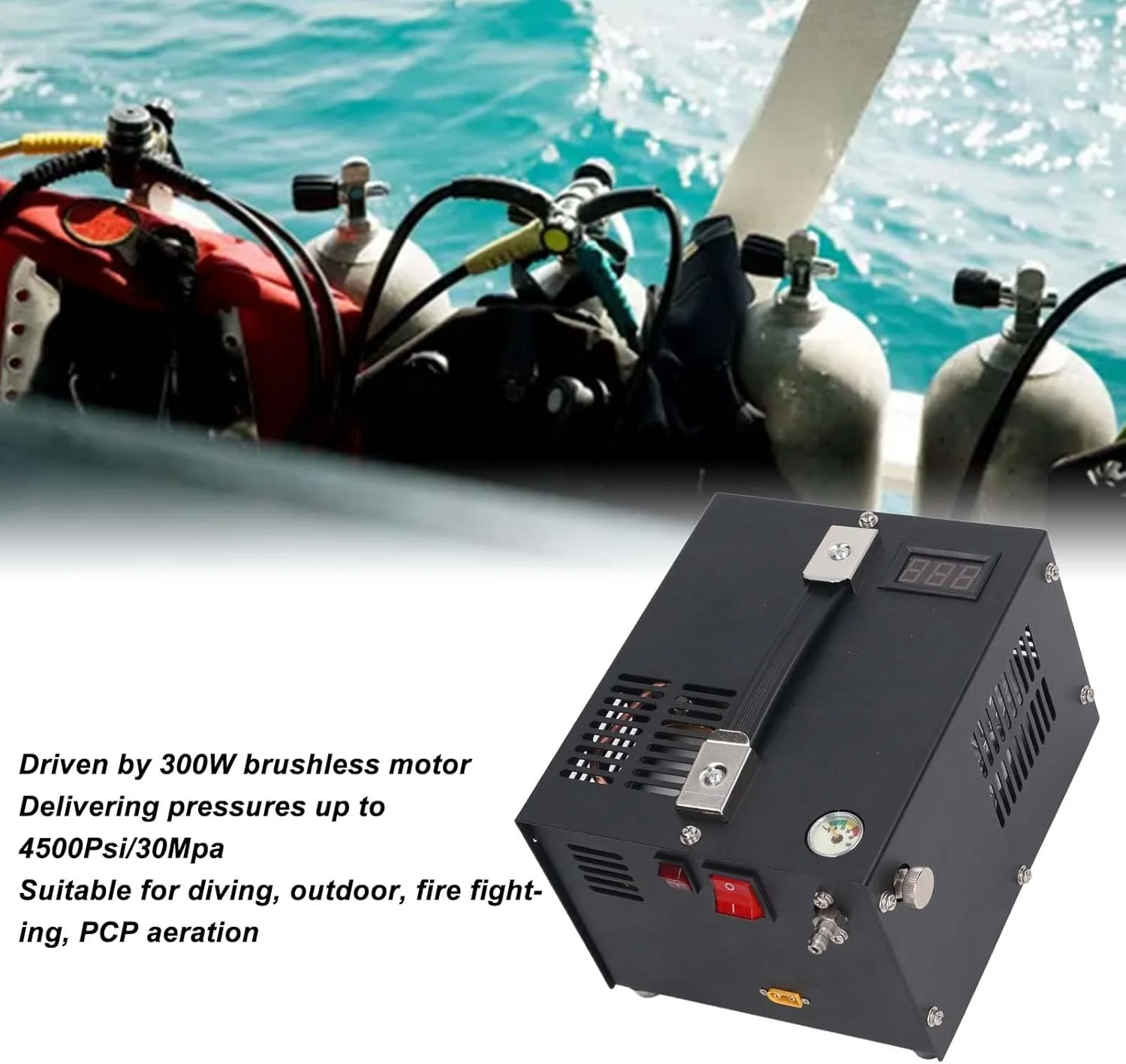 کمپرسور هوای قابل حمل Luqeeg Pcp 4500psi 30MPa فشار قوی روغن و آب برای تفنگ بادی، پینت بال، با برق 110V / 220V AC یا 12V DC