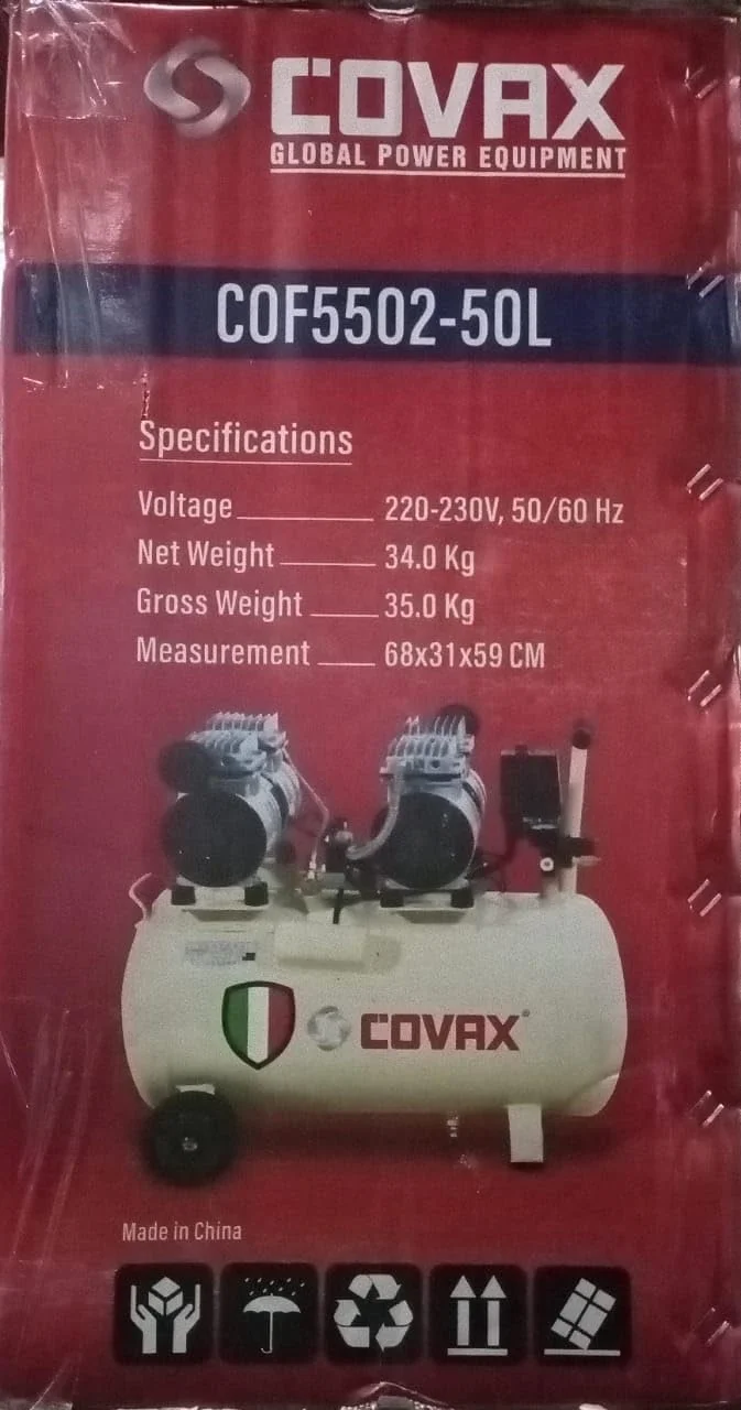 کمپرسور هوای سایلنت با دو سر و کیت گیج باد، 550 وات، 50 لیتر