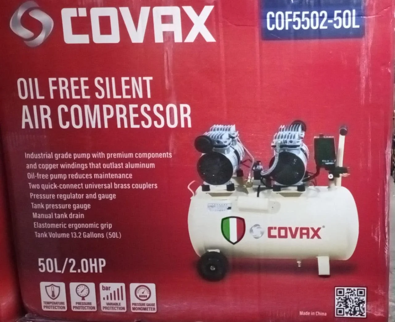 کمپرسور هوای سایلنت با دو سر و کیت گیج باد، 550 وات، 50 لیتر