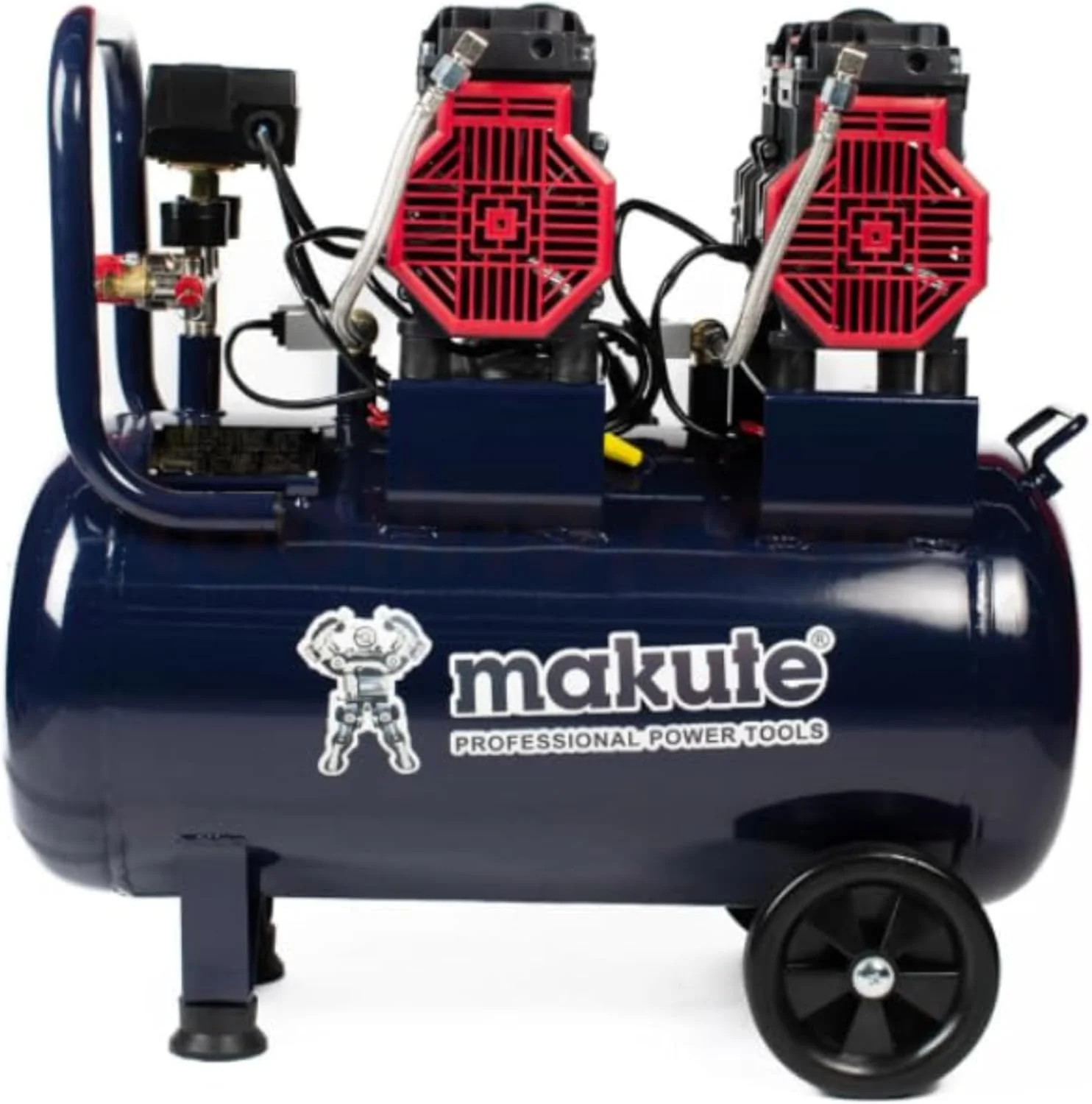 کمپرسور هوای سایلنت ماکیوت مدل MK22850 با حجم 50 لیتر، توان 2.16 کیلووات (3 اسب بخار) و فشار 8 بار، مناسب برای کارگاه ها، گاراژها، مصارف صنعتی و غیره