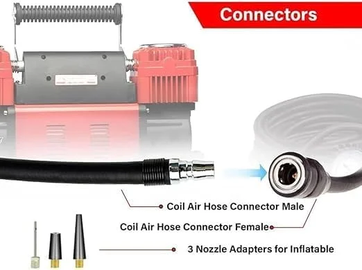 کمپرسور هوای قابل حمل سنگین | دو سیلندر | 300 لیتر در دقیقه، 10 بار | شلنگ 8 متری با درجه | برای اتومبیل | شاسی بلند | کامیون