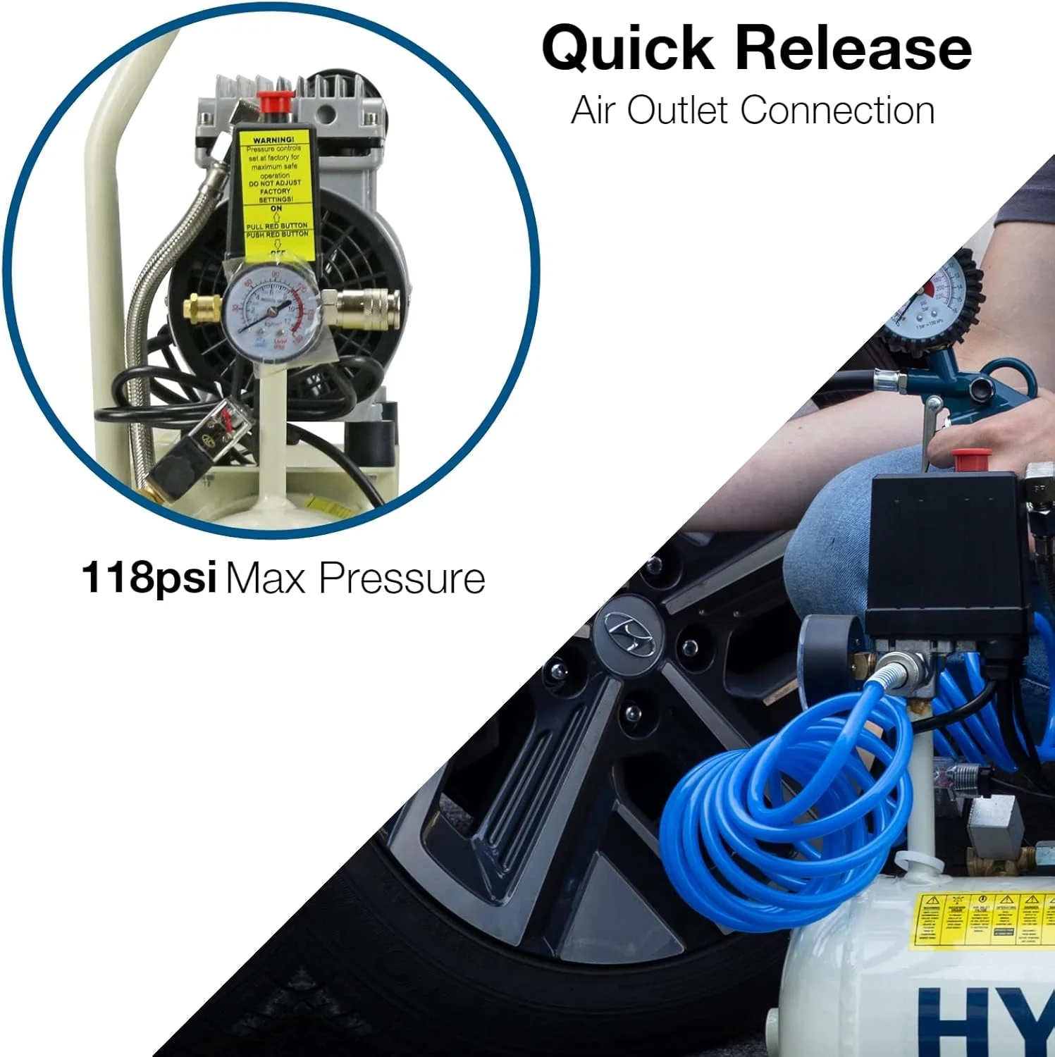 کمپرسور هوای سایلنت 8 لیتری هیوندای HY5508، 550 وات، 230 ولت، سفید