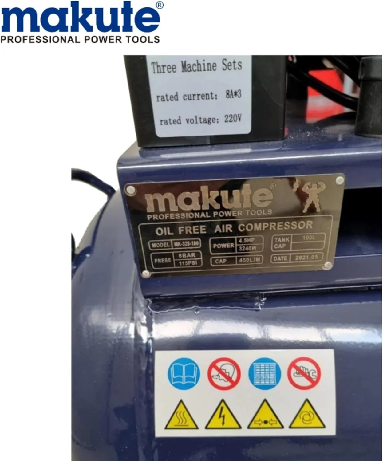 کمپرسور هوای سایلنت بدون روغن 100 لیتری ماکیتا، 4.5 اسب بخار، 8 بار / 115 PSI، 220-240 ولت، 2650 دور در دقیقه - قدرت بالا، صدای کم، MK-328100