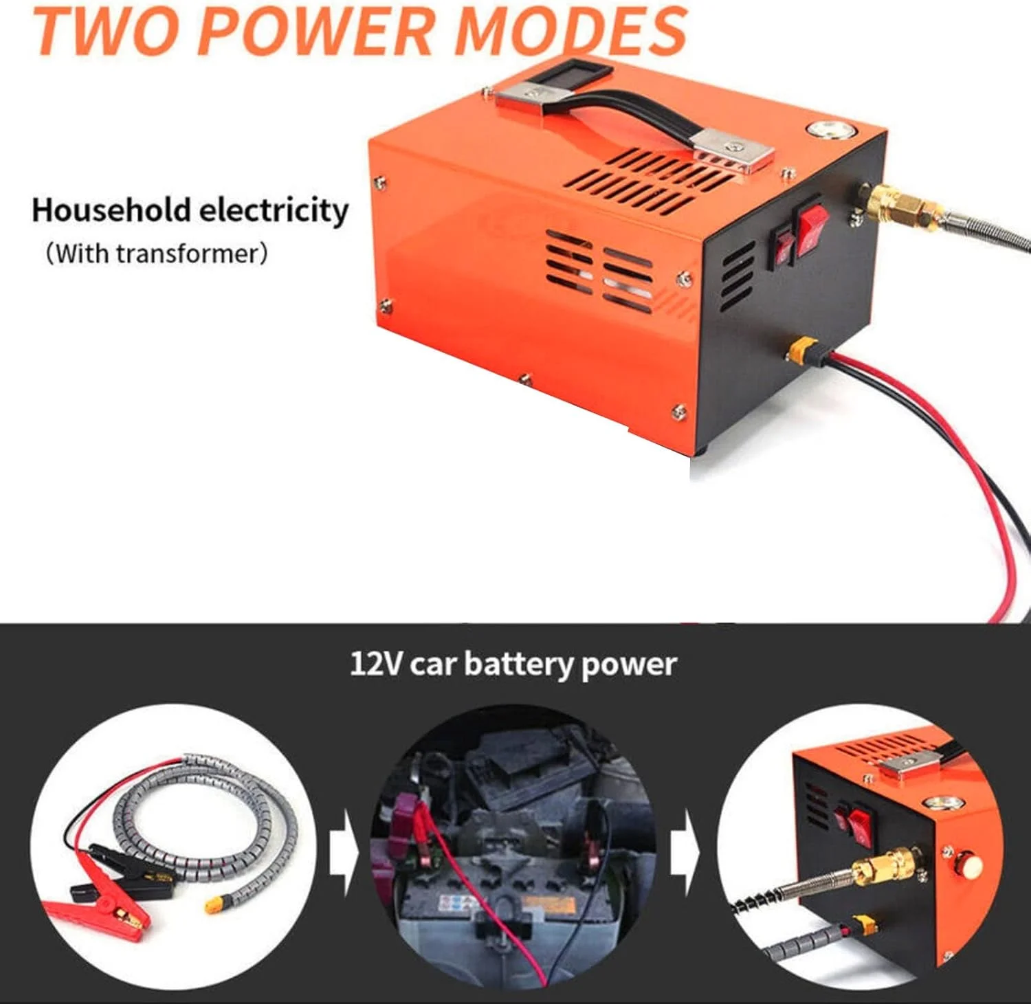 کمپرسور هوای PCP، 4500psi 0.5L پمپ کمپرسور فشار قوی PCP با برق 12 ولت DC قابل حمل برای تفنگ بادی، مخزن غواصی، پینت بال