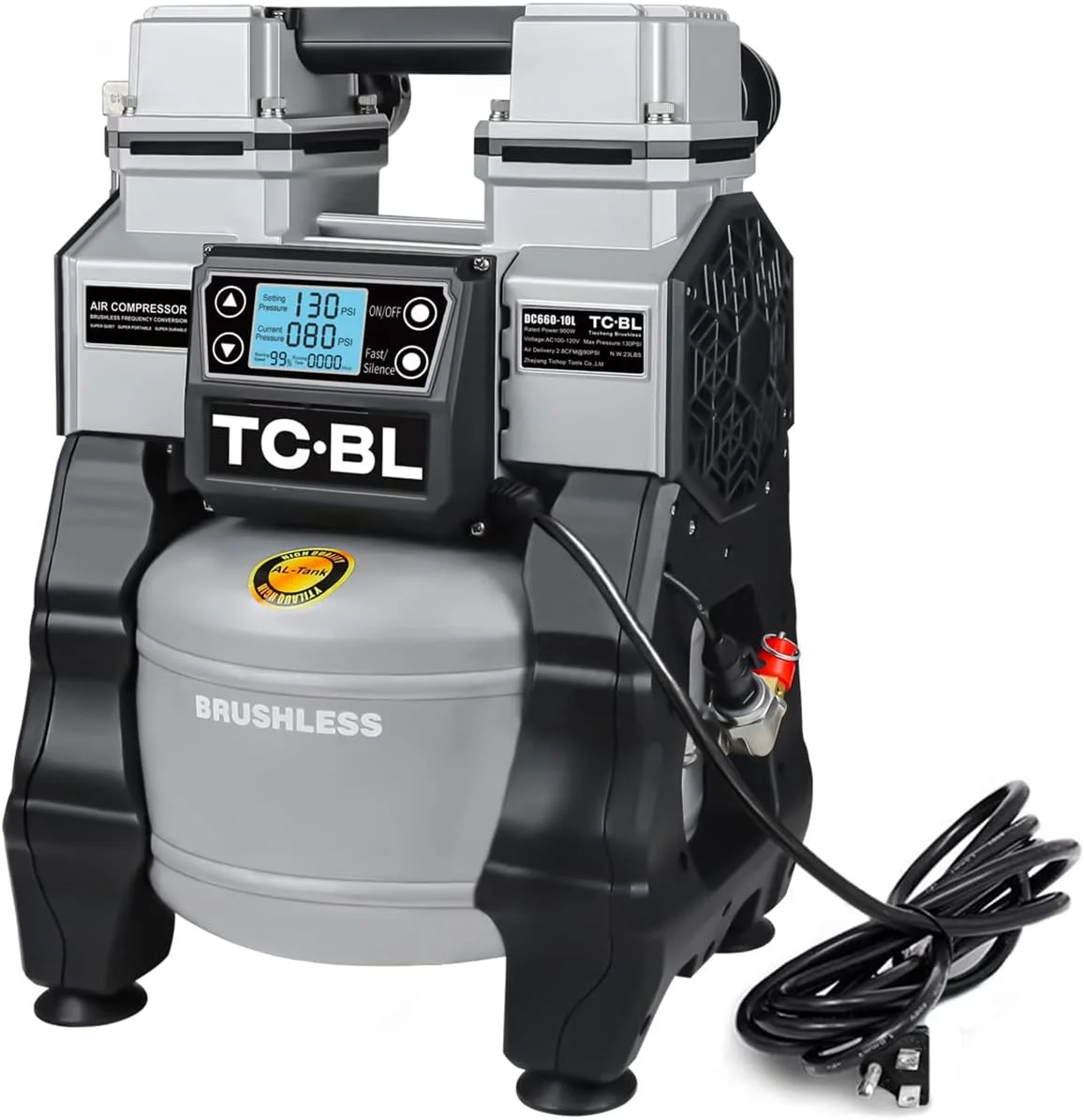 کمپرسور هوای بدون روغن TC·BL با توان 1.3 اسب بخار، فوق العاده بی صدا، سبک وزن و دارای مخزن آلومینیومی 2.6 گالنی