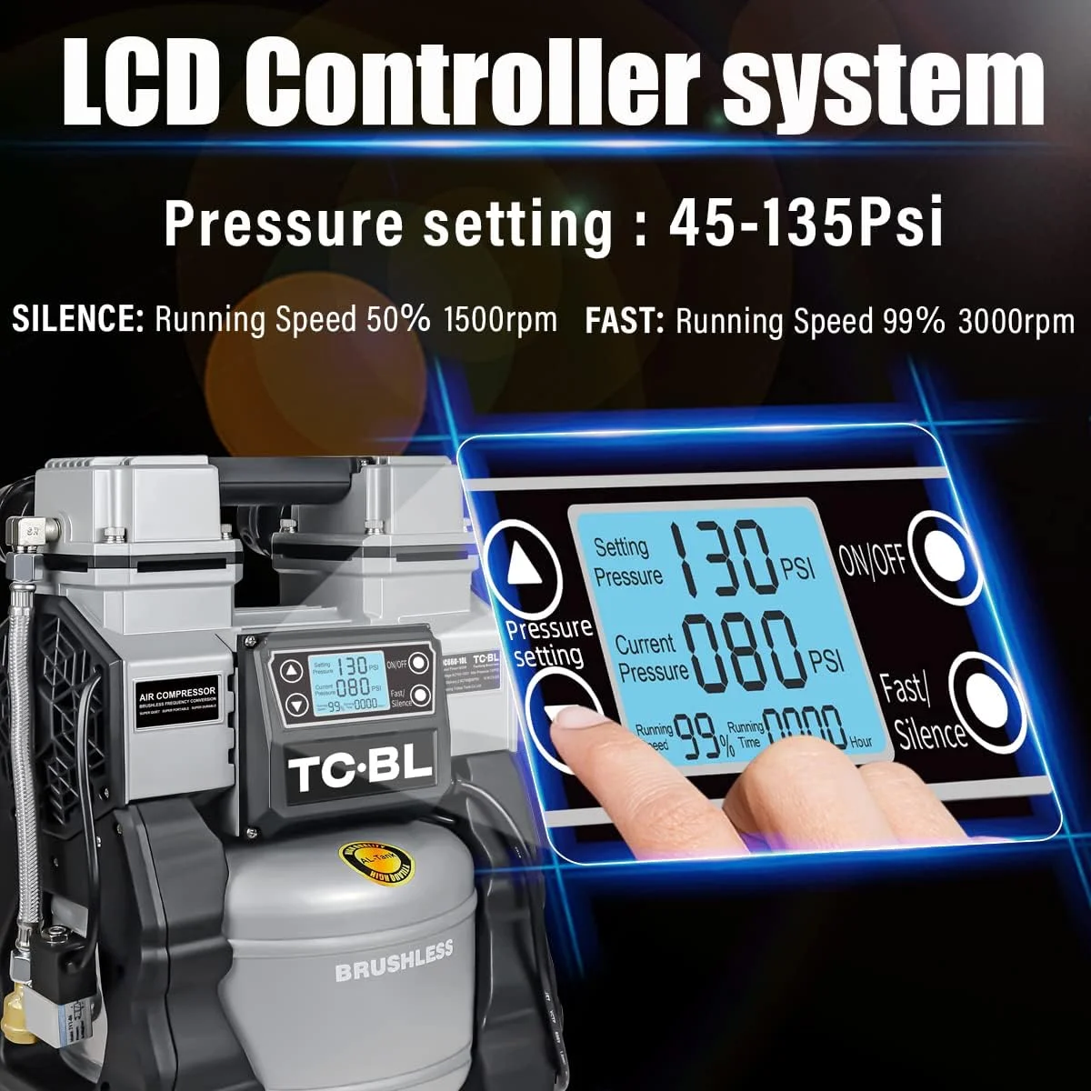 کمپرسور هوای بدون روغن TC·BL با توان 1.3 اسب بخار، فوق العاده بی صدا، سبک وزن و دارای مخزن آلومینیومی 2.6 گالنی