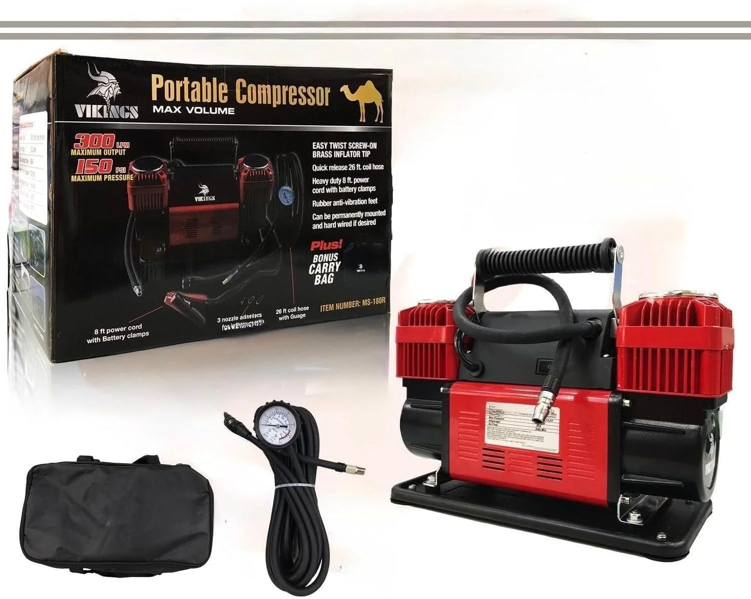 کمپرسور هوای قابل حمل 2 سیلندر با کیف حمل، 320 لیتر در دقیقه، ساختار فلزی سنگین